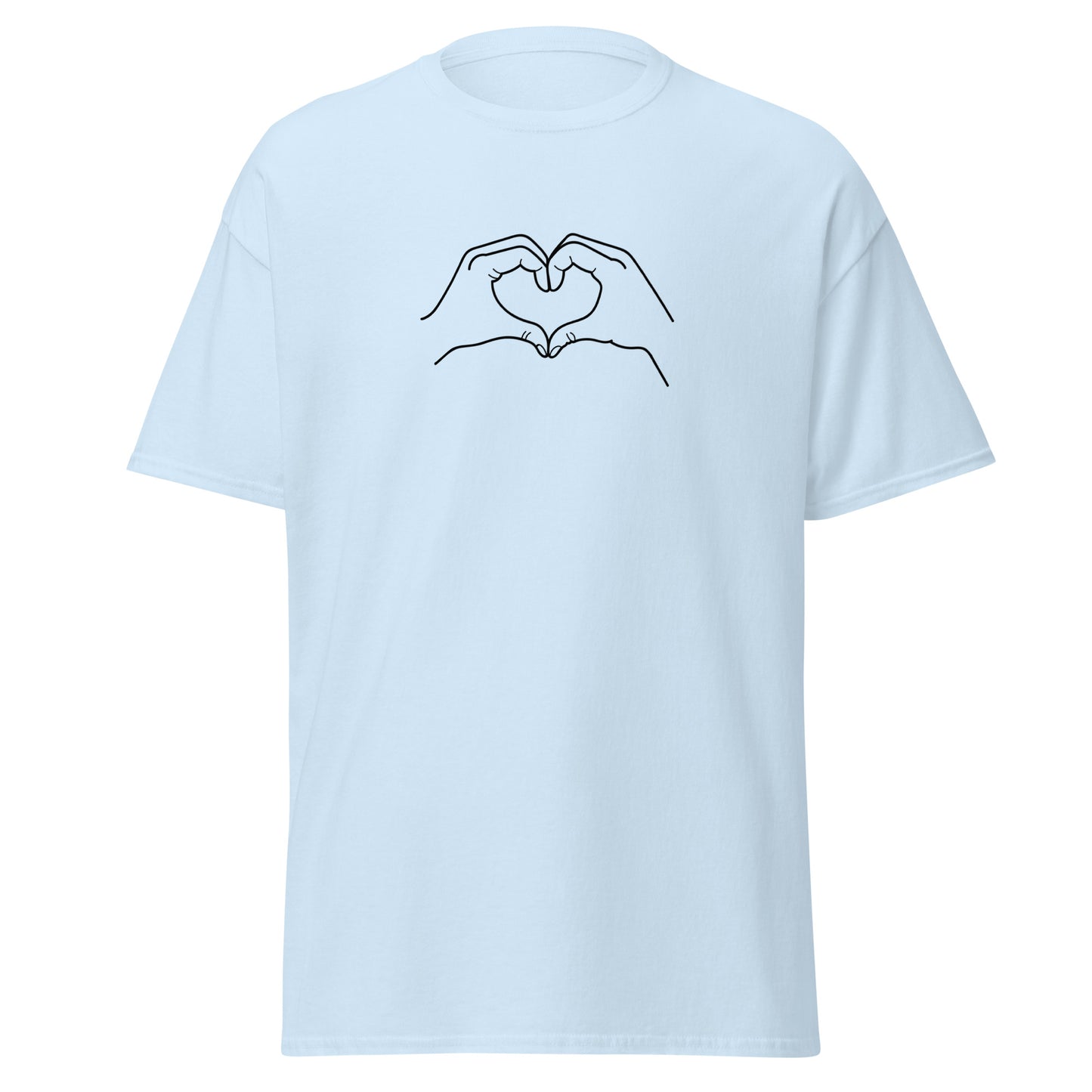 Unisex classic tee with heart design, eco-friendly cotton, trendy streetwear, unique graphic print, sustainable fashion statement