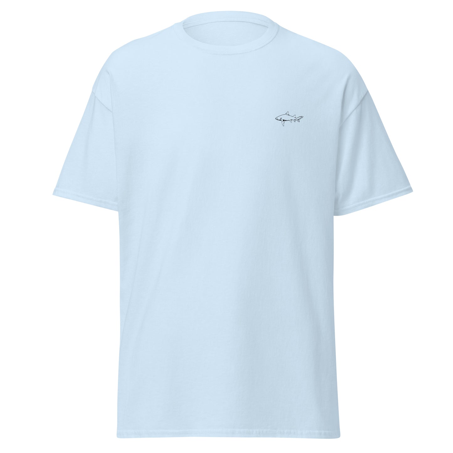 Light blue unisex cotton tee with minimalist design, perfect for trendy streetwear and sustainable fashion lovers.