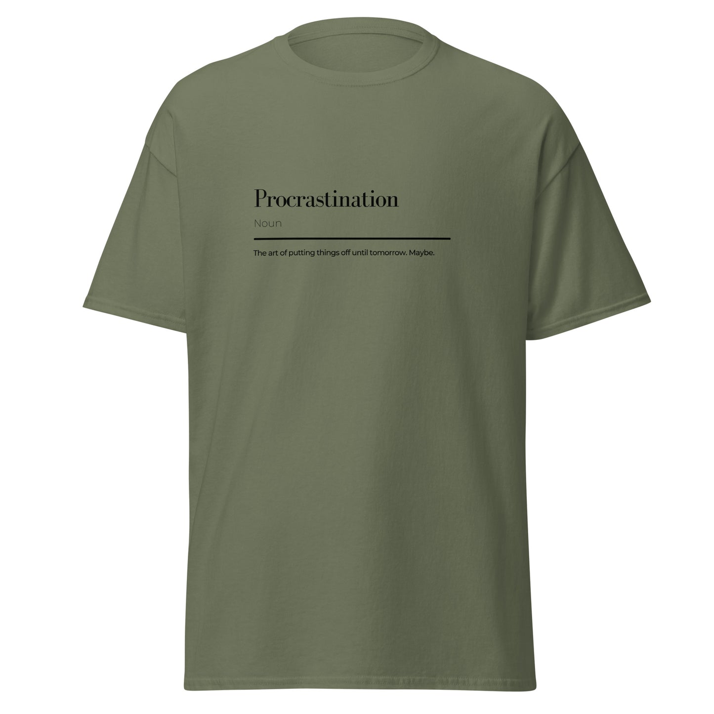 Procrastination wordplay Unisex classic tee - LUDE fashion, streetwear, unique designs, custom apparel, gift ideas, trendy, eco-friendly, statement pieces, graphic tees, sustainable fashion, minimalist, pop culture, creative prints, bold designs, limited edition, casual wear, artistic, lifestyle