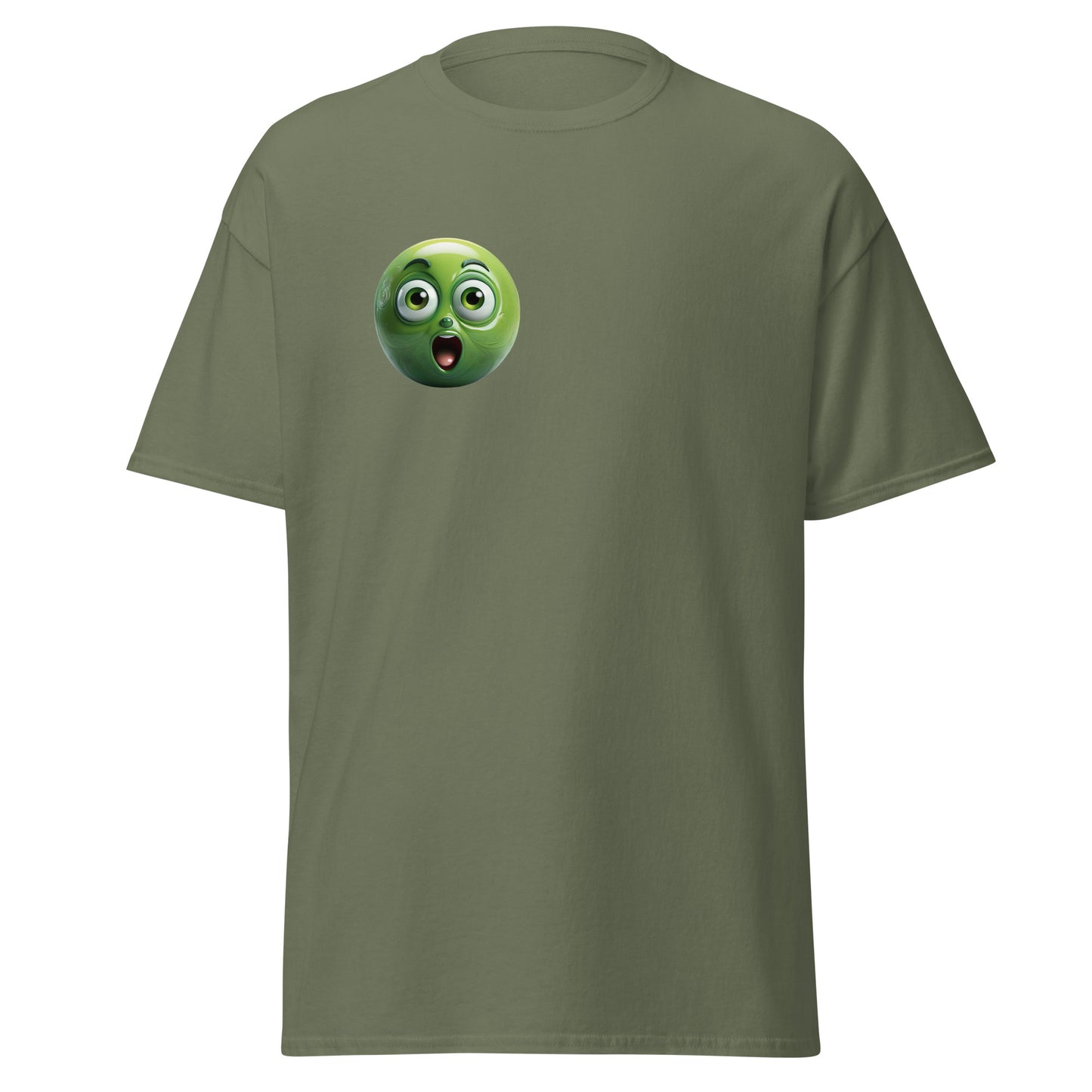 Surprised Reaction Emoji Unisex Tee in Olive Green - Trendy Graphic T-Shirt for Streetwear and Casual Wear