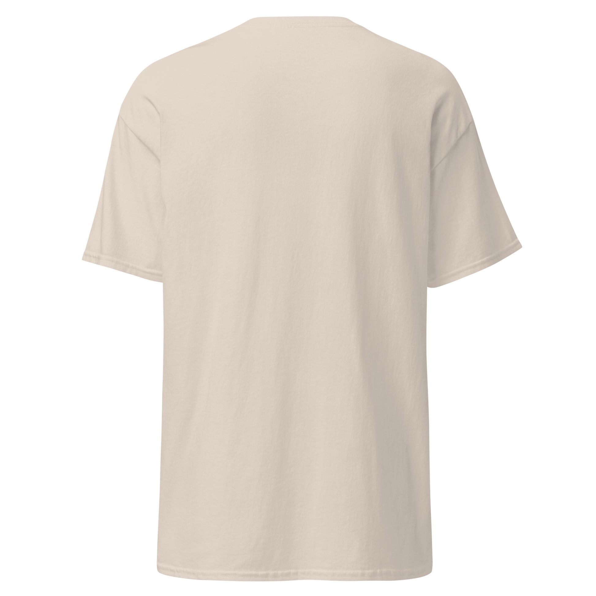 Unisex classic tee in neutral color, perfect for layering streetwear outfits, made from sustainable 100% cotton fabric.