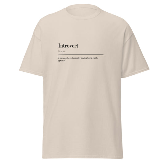 Introvert wordplay Unisex classic tee - LUDE fashion, streetwear, unique designs, custom apparel, gift ideas, trendy, eco-friendly, statement pieces, graphic tees, sustainable fashion, minimalist, pop culture, creative prints, bold designs, limited edition, casual wear, artistic, lifestyle