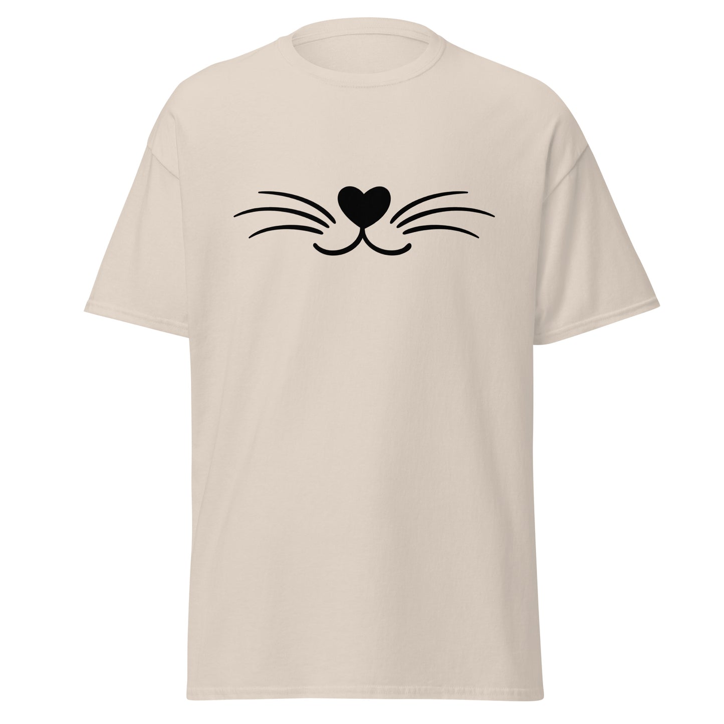 Unisex cotton tee with cat whisker design, perfect for trendy streetwear and sustainable fashion enthusiasts.