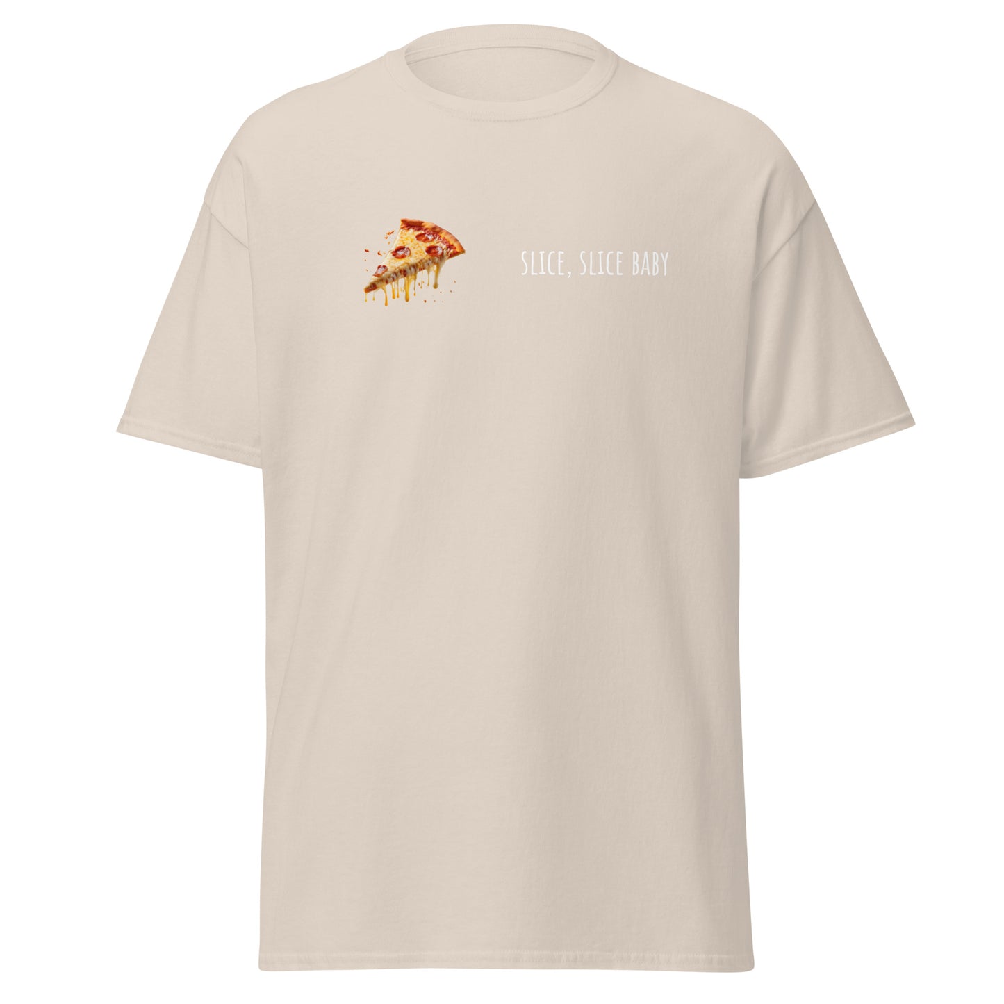 Unisex Slice Slice Baby tee with pizza graphic, perfect for trendy streetwear, minimalist style lovers, and eco-friendly fashion enthusiasts.