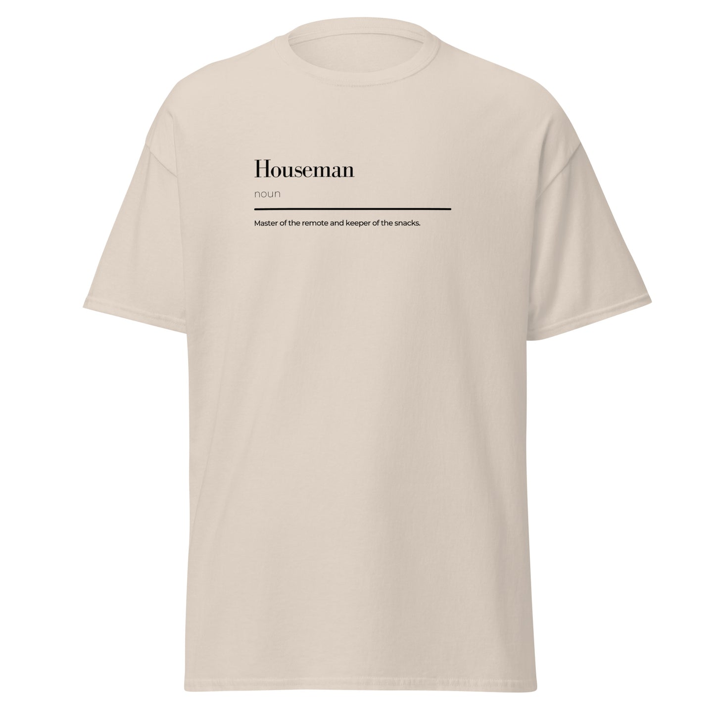 Houseman wordplay unisex tee, 100% cotton, perfect for streetwear, minimalist design, trendy and eco-friendly casual fashion statement.