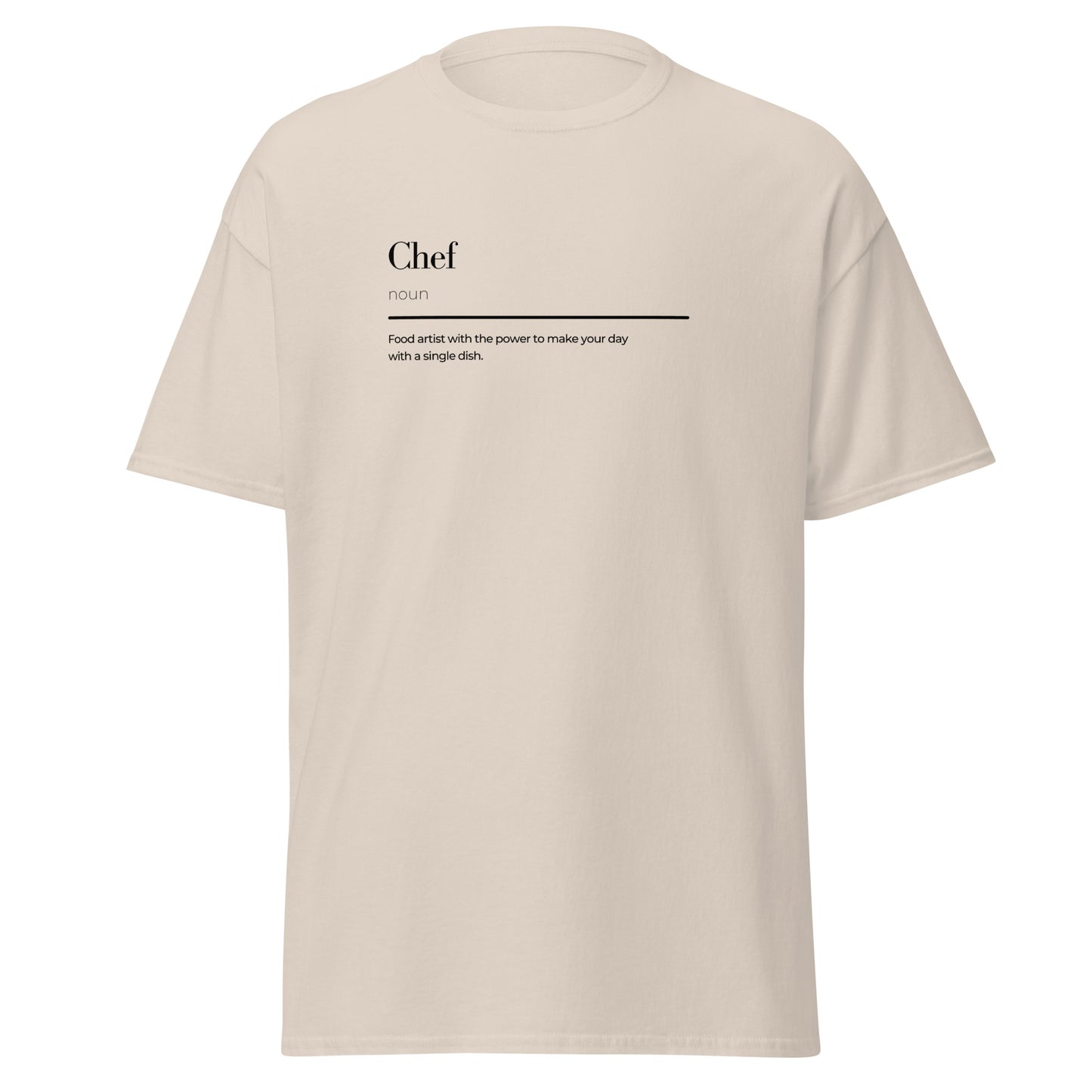 Unisex Chef wordplay t-shirt in cream, 100% cotton, perfect for streetwear and eco-friendly fashion lovers.