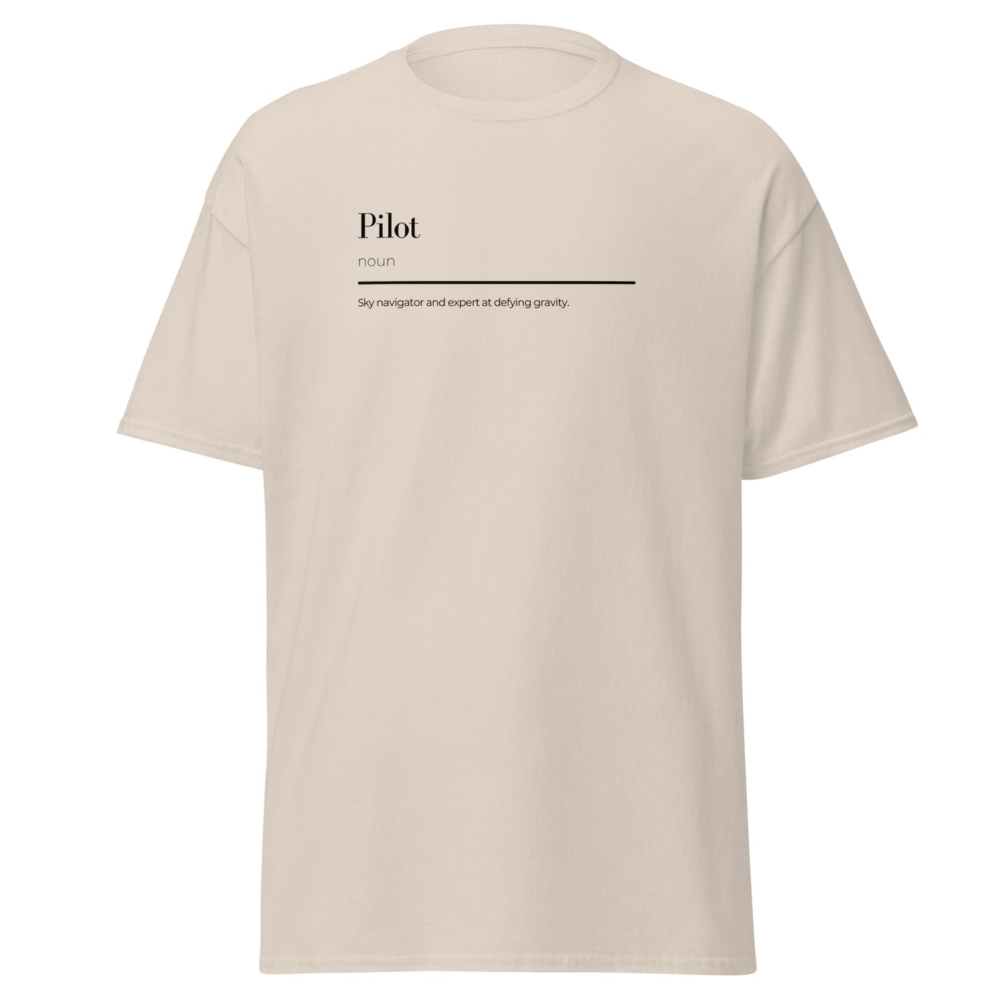 Unisex Pilot wordplay tee in cotton, minimalist design, trendy streetwear, perfect for eco-friendly and sustainable fashion lovers.