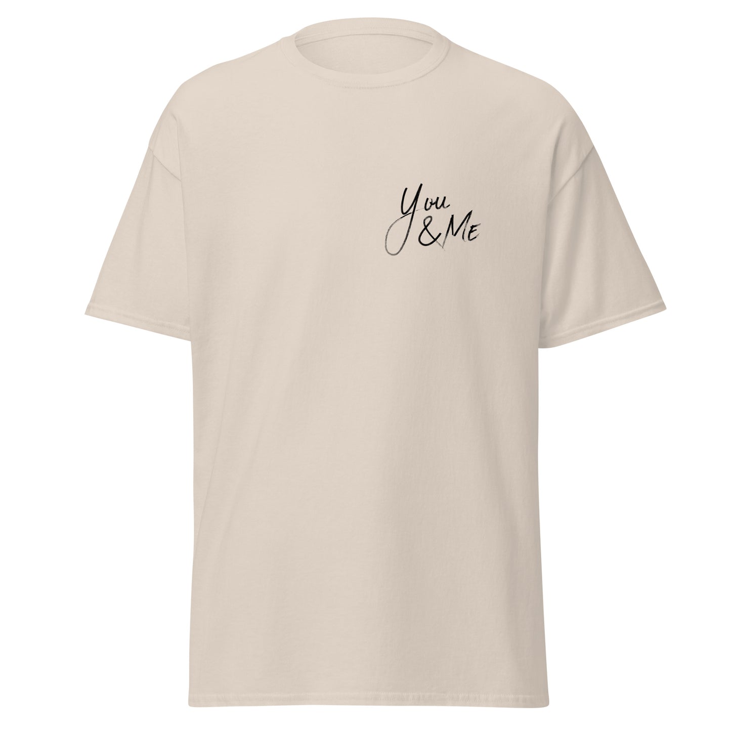 Unisex classic tee with "You & Me" design, 100% cotton, perfect for trendy streetwear and sustainable fashion lovers.