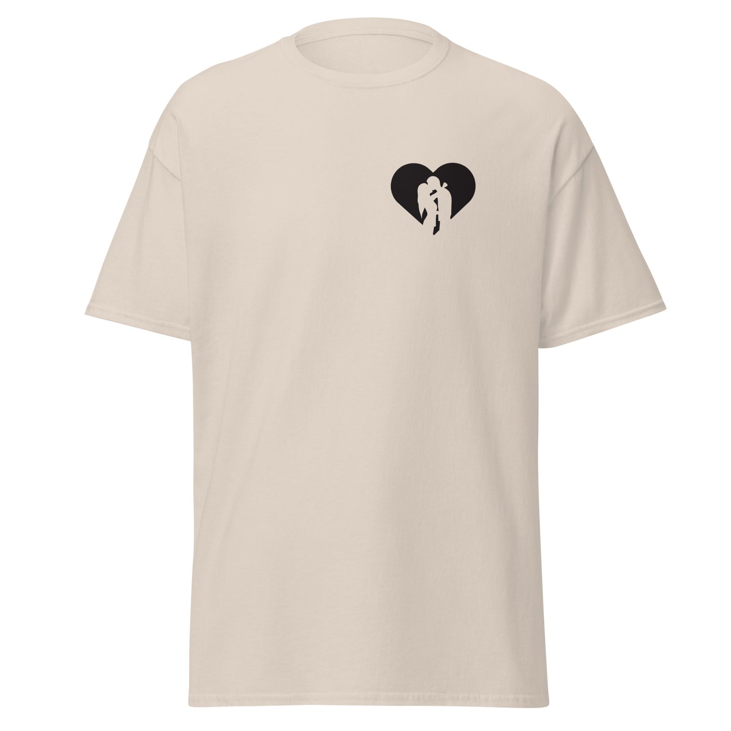 Unisex classic tee with heart design, 100% cotton, trendy streetwear fashion, minimalist and eco-friendly graphic t-shirt