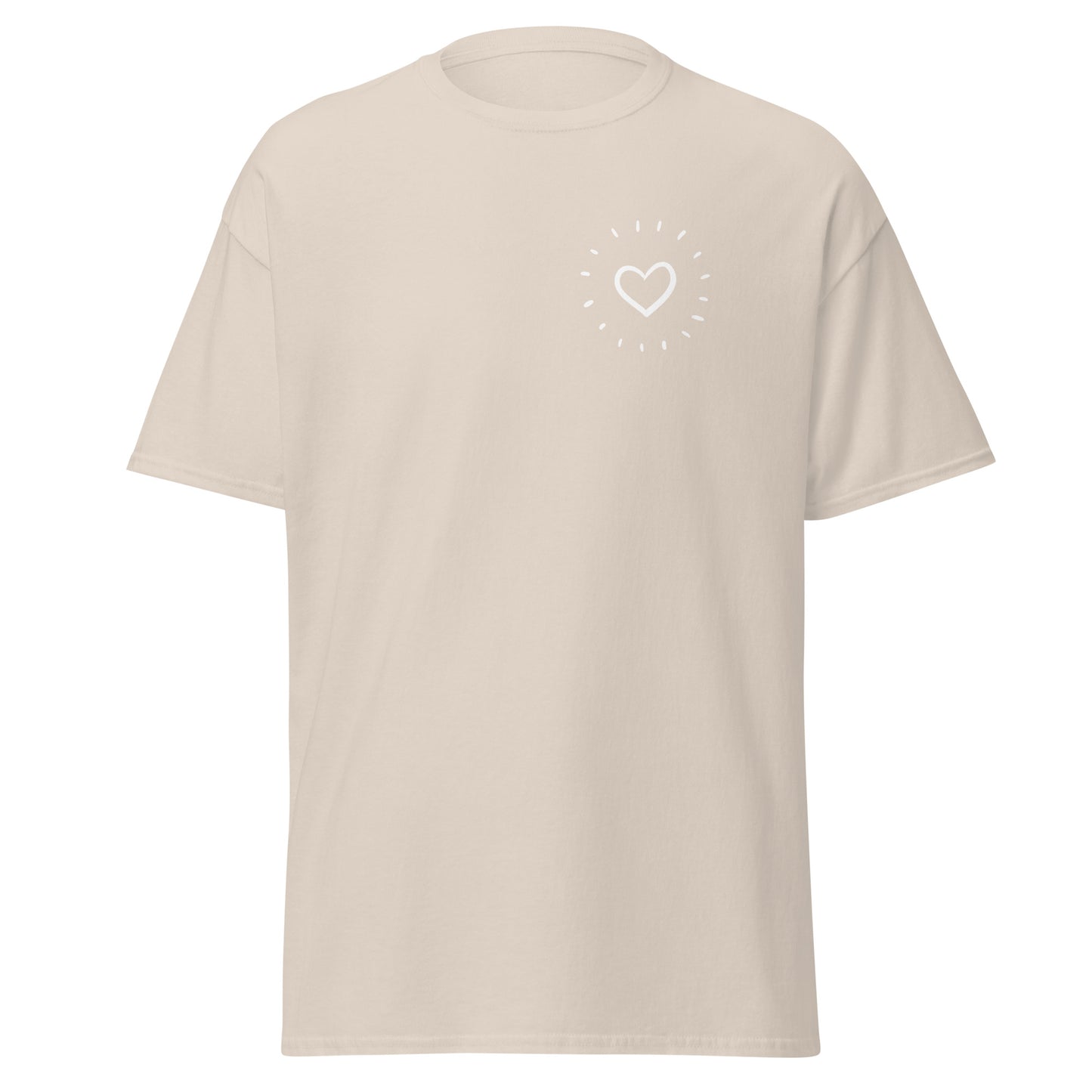 "Sunshine Heart Unisex Classic Tee, minimalist design, eco-friendly cotton, trendy streetwear fashion"