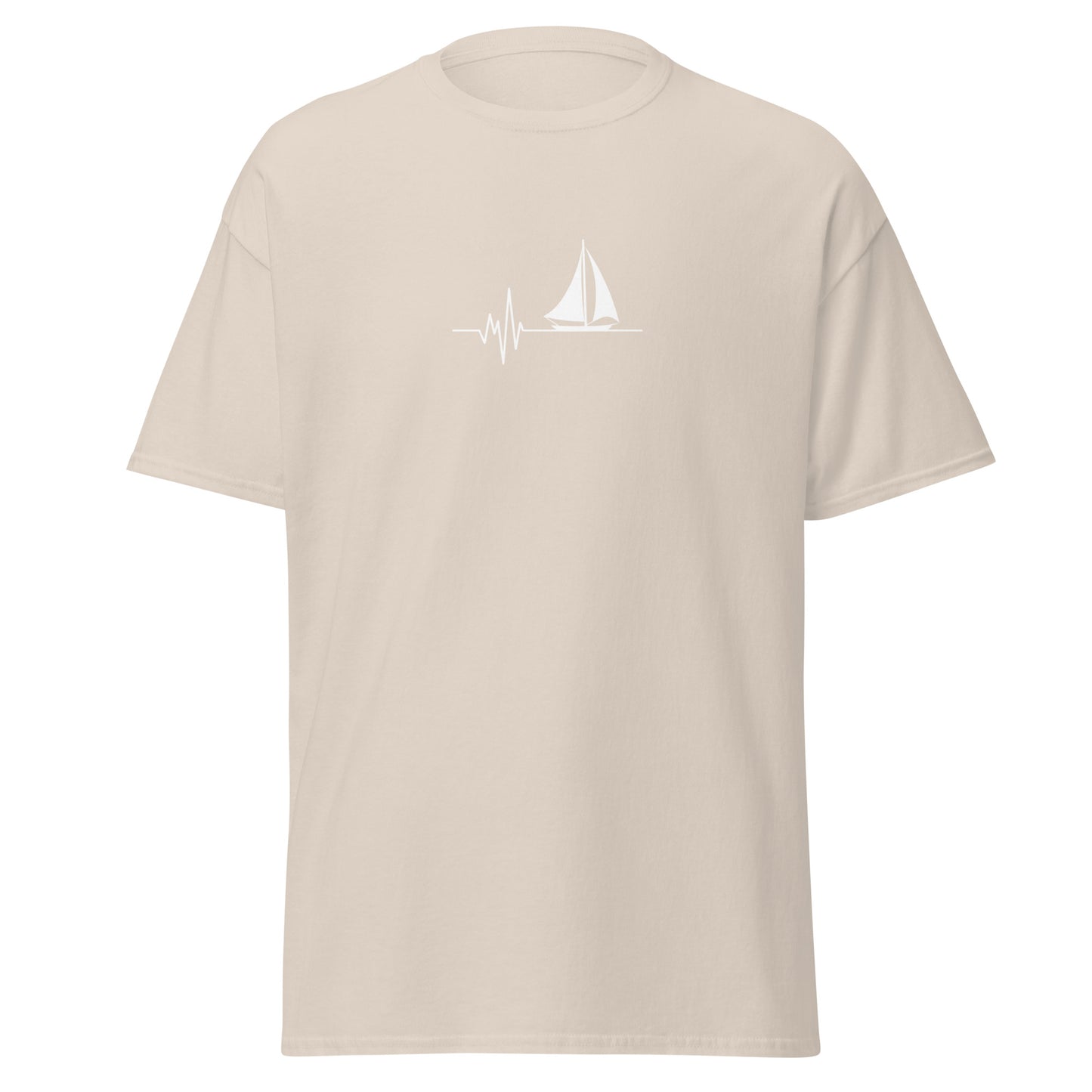 "Sailing with Heart Unisex Classic Tee - Minimalist Sailboat Design, 100% Cotton, Trendy Streetwear, Eco-Friendly Fashion"