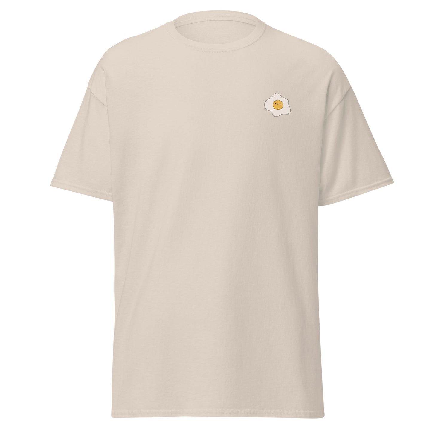 "Sunny side up unisex classic tee with egg graphic, 100% cotton, trendy streetwear fashion, eco-friendly design"