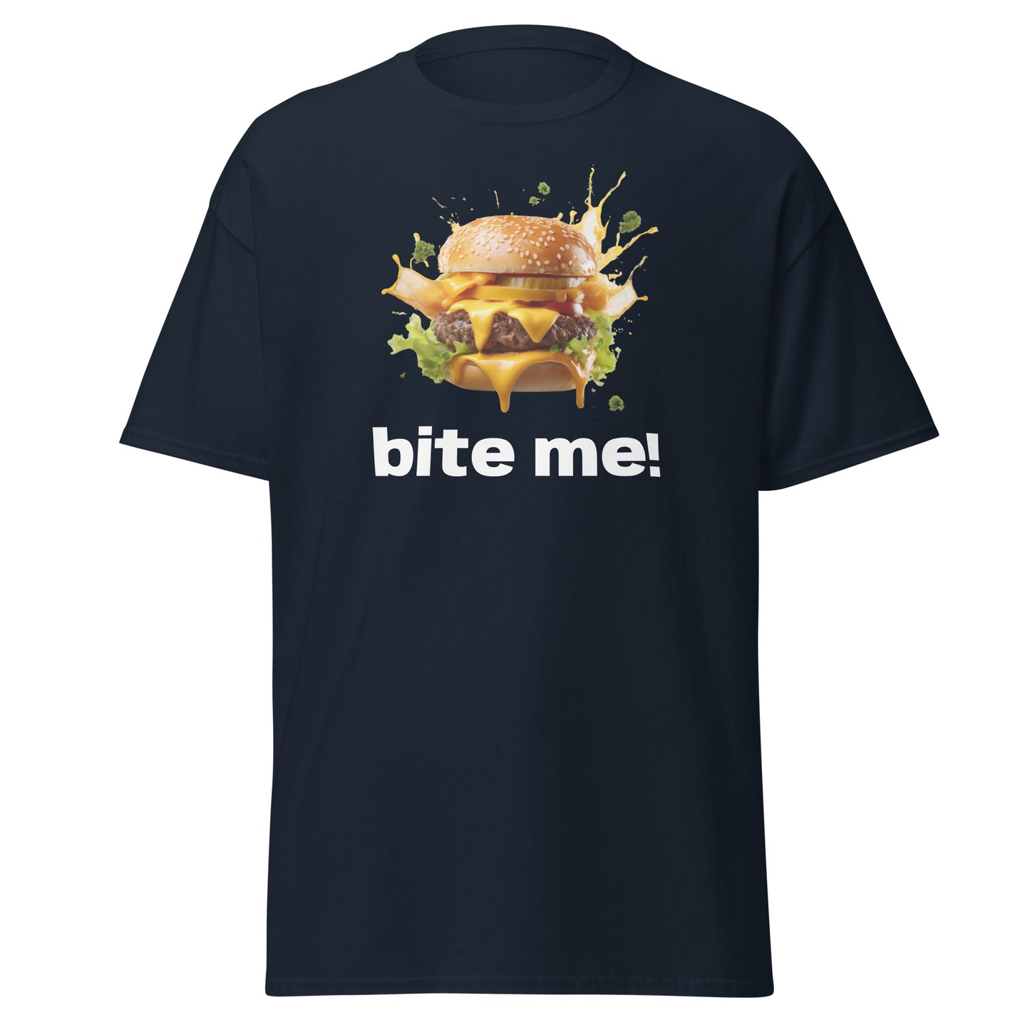 Bite me BURGER Unisex classic tee - LUDE fashion, streetwear, unique designs, custom apparel, gift ideas, trendy, eco-friendly, statement pieces, graphic tees, sustainable fashion, minimalist, pop culture, creative prints, bold designs, limited edition, casual wear, artistic, lifestyle