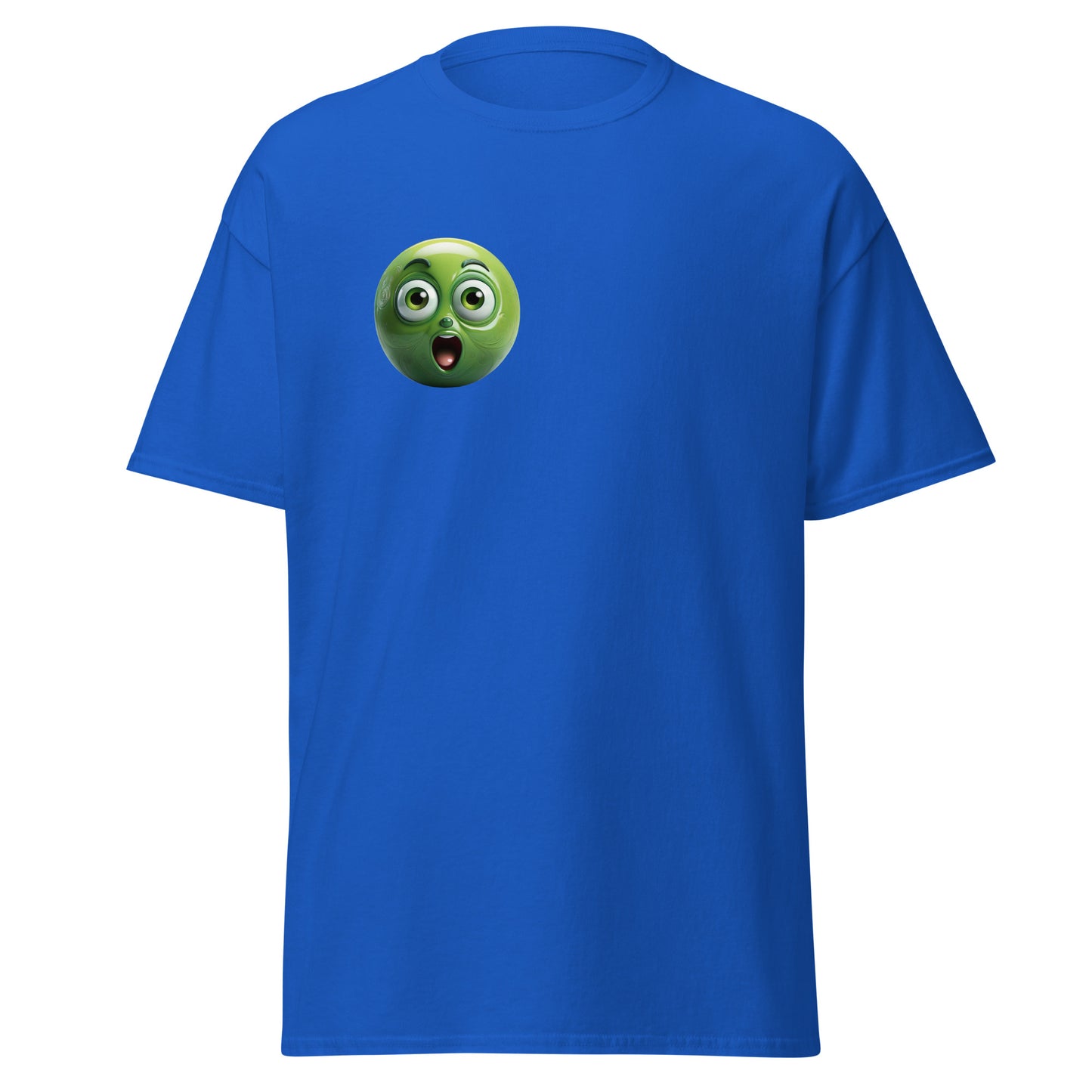 Surprised Reaction Emoji on Blue Unisex T-Shirt – Trendy Graphic Tee, Streetwear, Custom Fashion Apparel