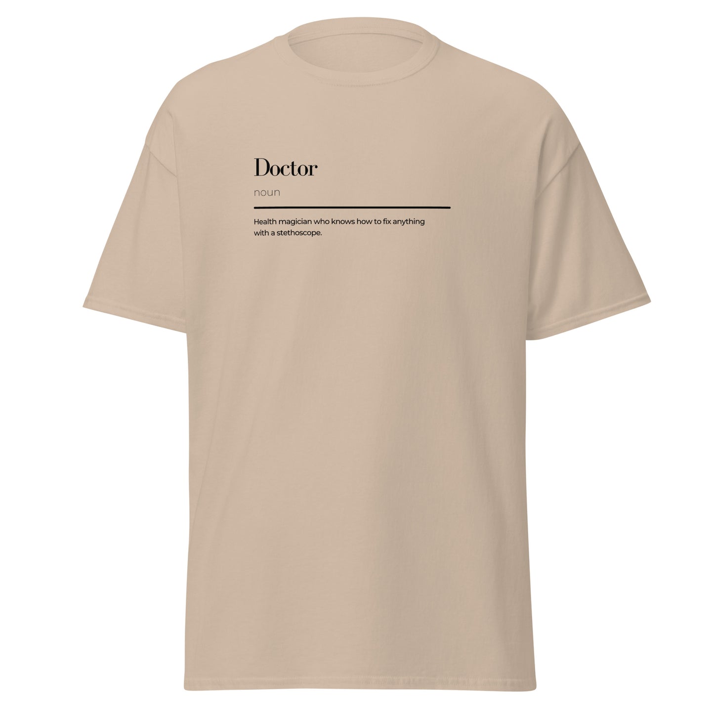 Unisex Doctor Wordplay Tee in Beige with Minimalist Design