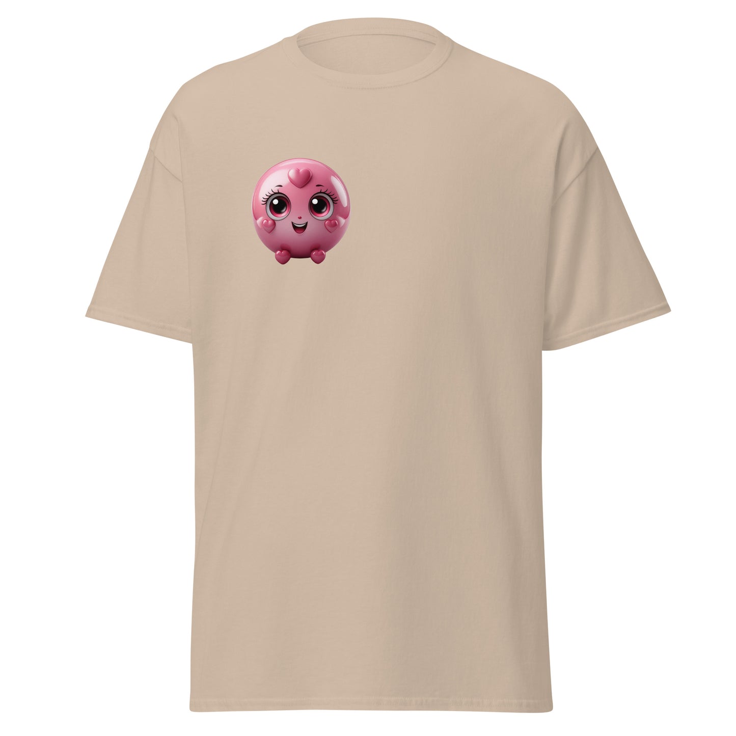 Love-Struck Emoji Unisex Tee in Beige - Trendy, Eco-Friendly Cotton T-Shirt with Unique Pop Culture Design, Perfect for Casual Wear