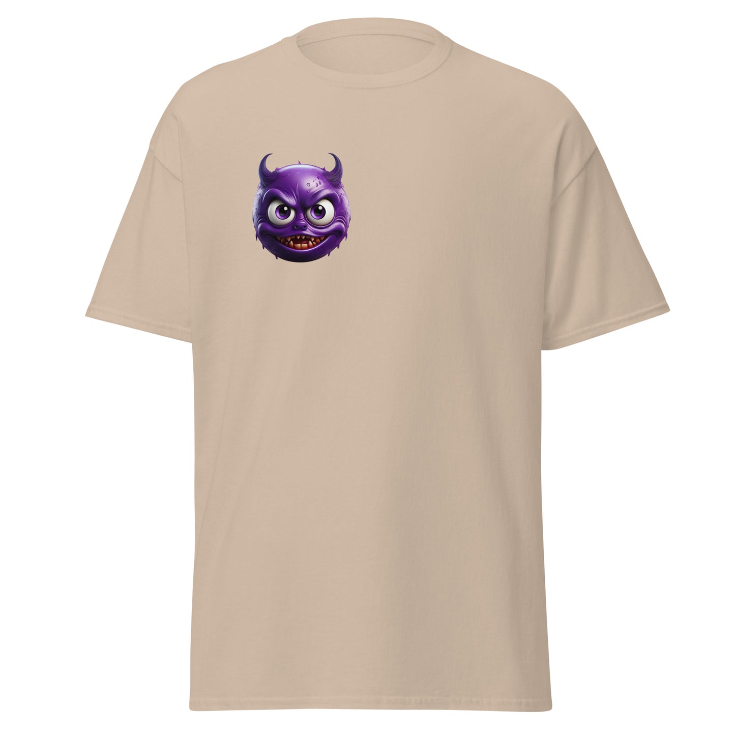 Mischievous Devil Emoji Unisex Tee with unique bold design, perfect for trendy streetwear and minimalist fashion styles.