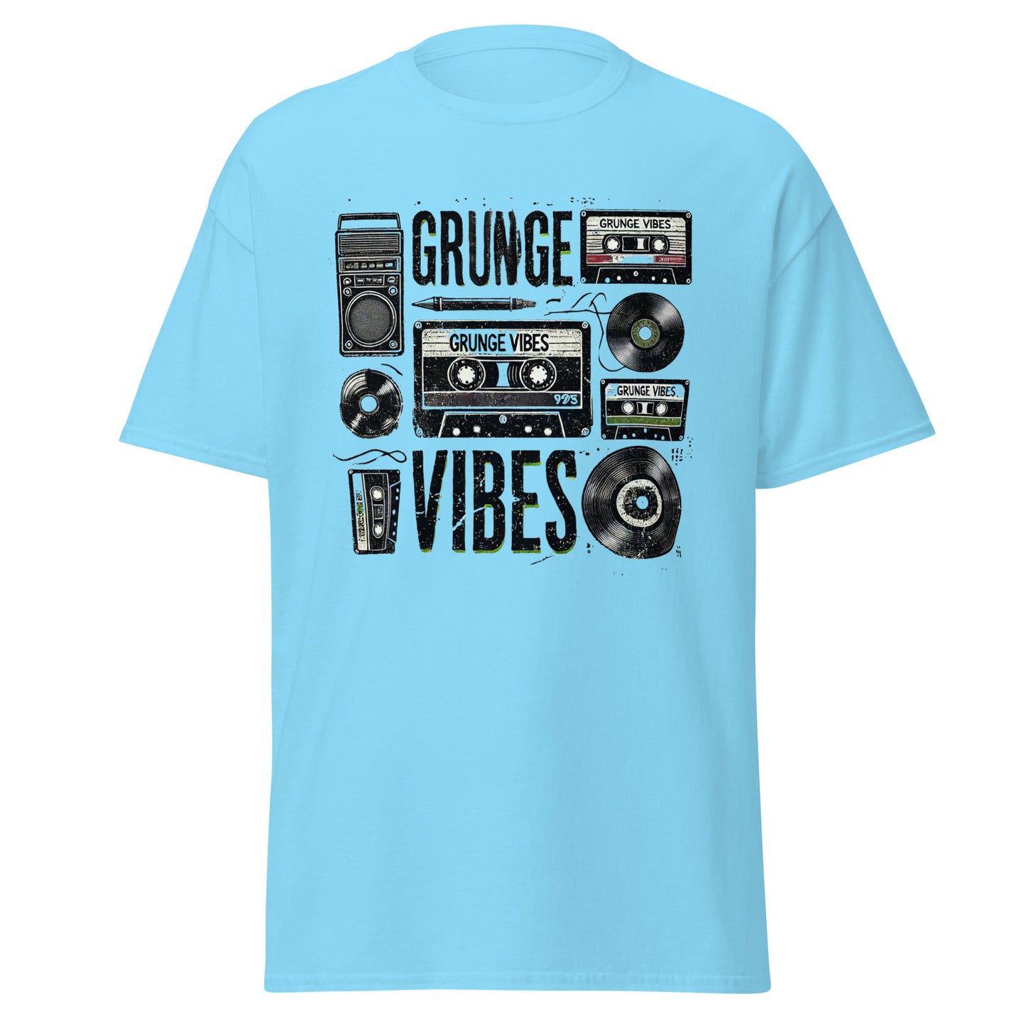 Grunge Vibes Cassette Tee - LUDE fashion, streetwear, unique designs, custom apparel, gift ideas, trendy, eco-friendly, statement pieces, graphic tees, sustainable fashion, minimalist, pop culture, creative prints, bold designs, limited edition, casual wear, artistic, lifestyle