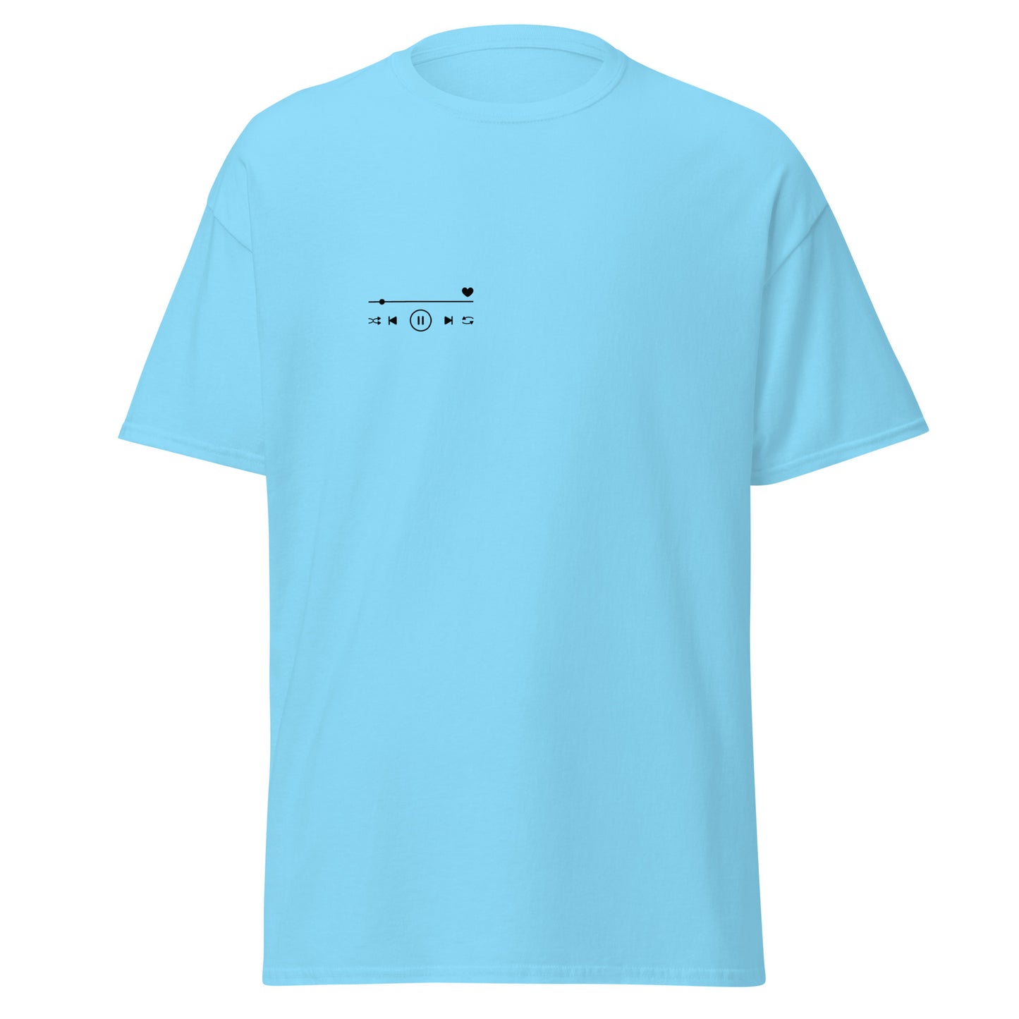 Light blue unisex classic tee with minimalist music design, perfect for streetwear and eco-friendly fashion enthusiasts.