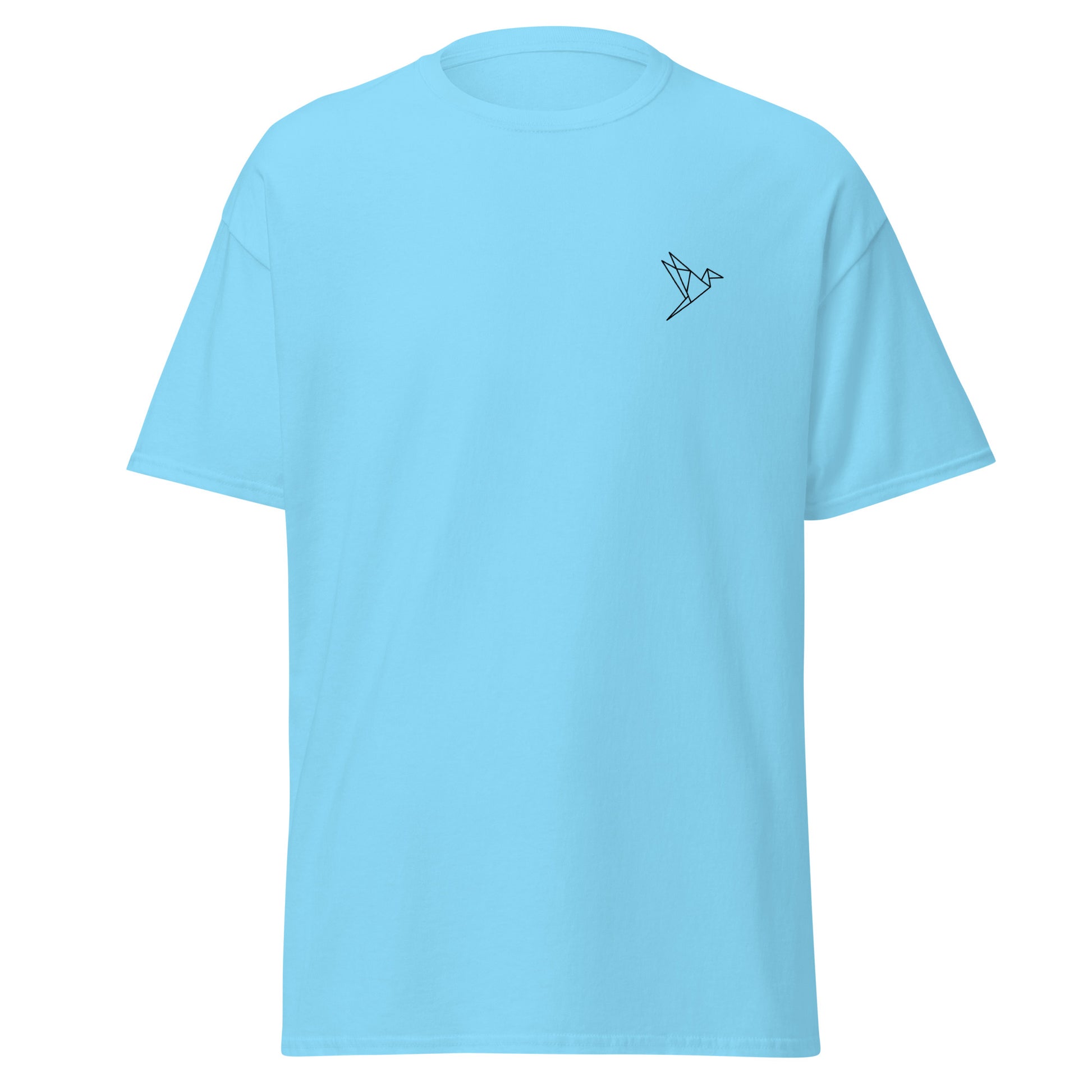 Sky blue unisex tee with unique graphic print, perfect for trendy streetwear and sustainable fashion lovers.