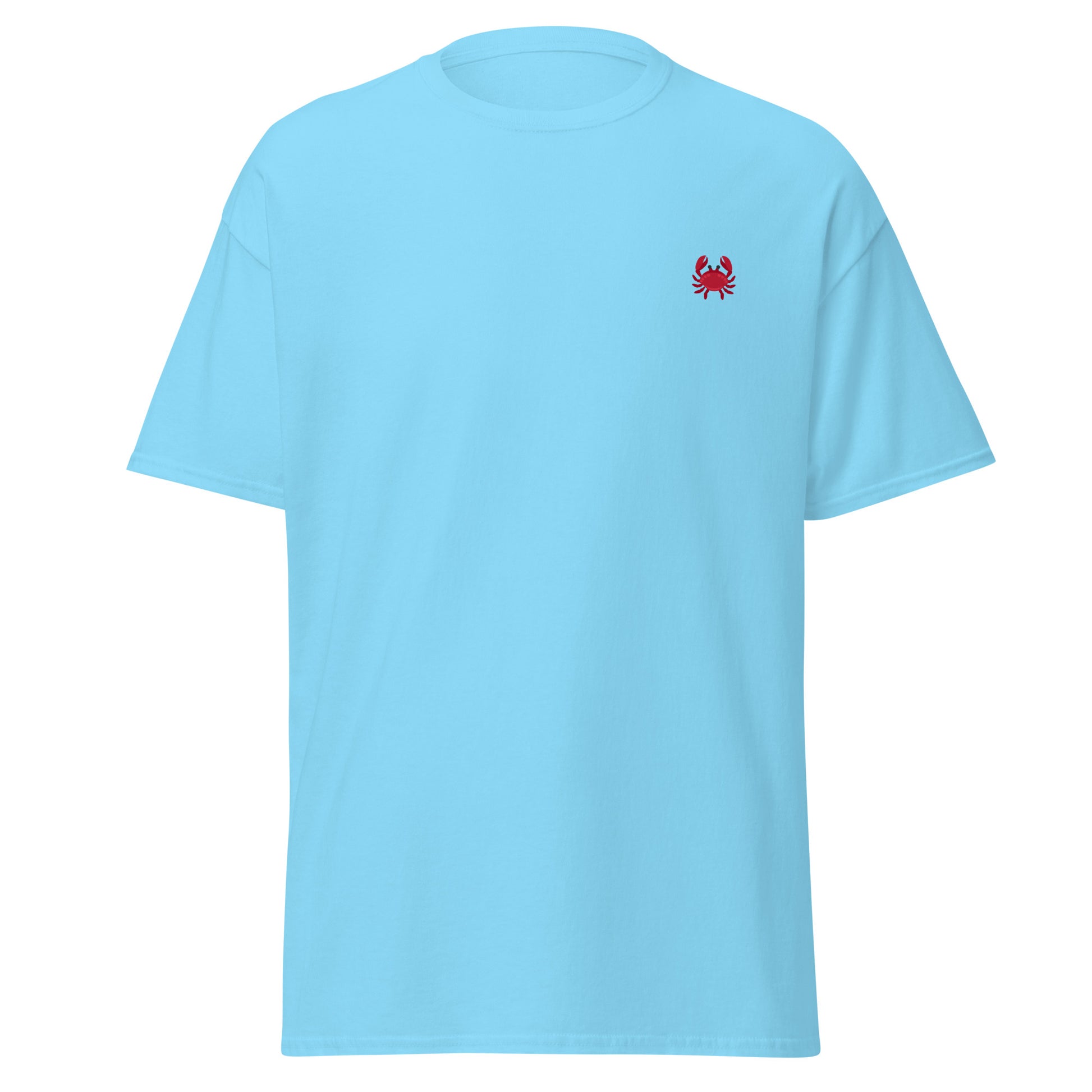 Crabby Cutie Unisex Classic Tee in Blue with Red Crab Design - Trendy Cotton Streetwear Fashion, Perfect for Layered Outfits