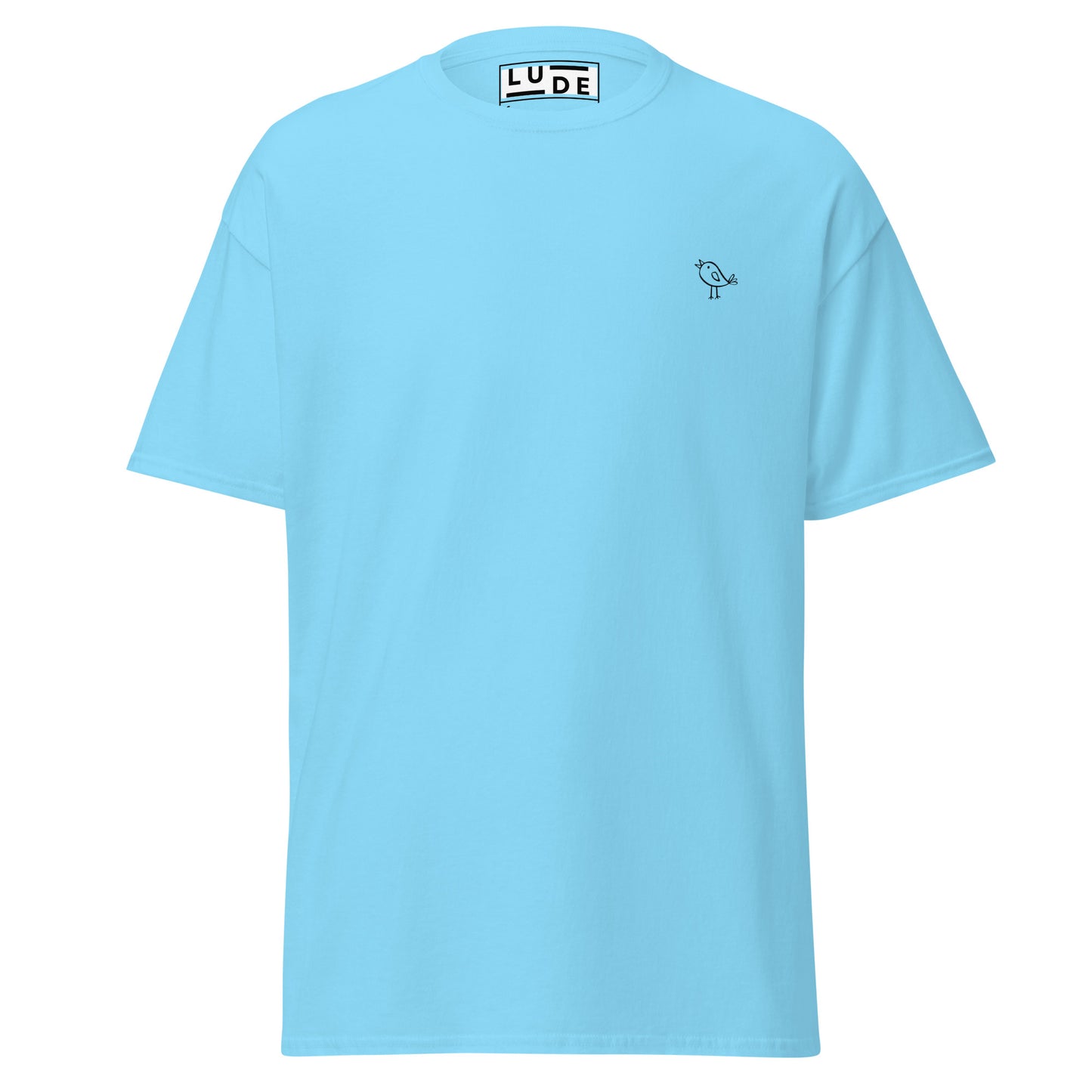 Light blue unisex classic tee with minimalist bird design, made from 100% cotton, perfect for trendy streetwear and casual outfits.