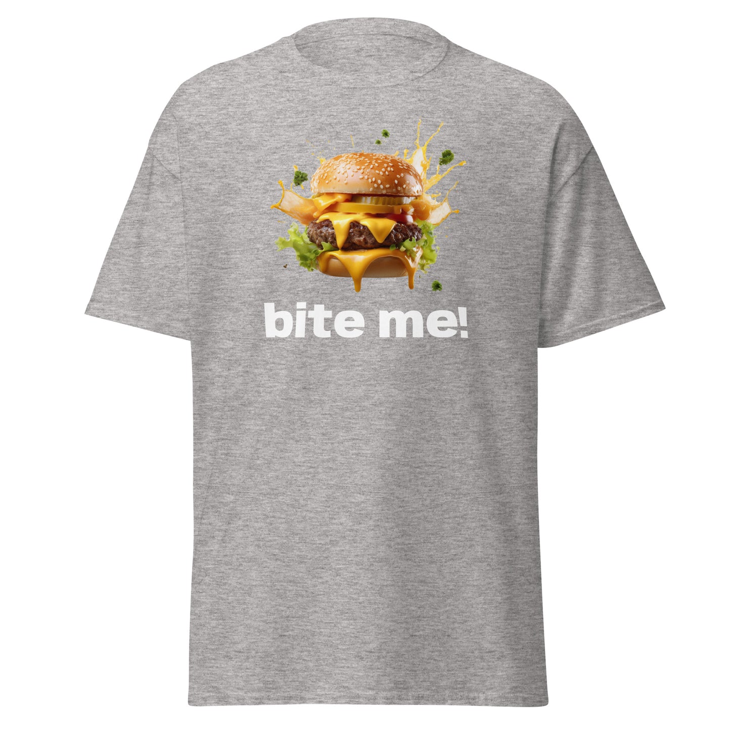 "Bite Me Burger Graphic Tee in Sport Grey - Trendy Unisex Streetwear Fashion"