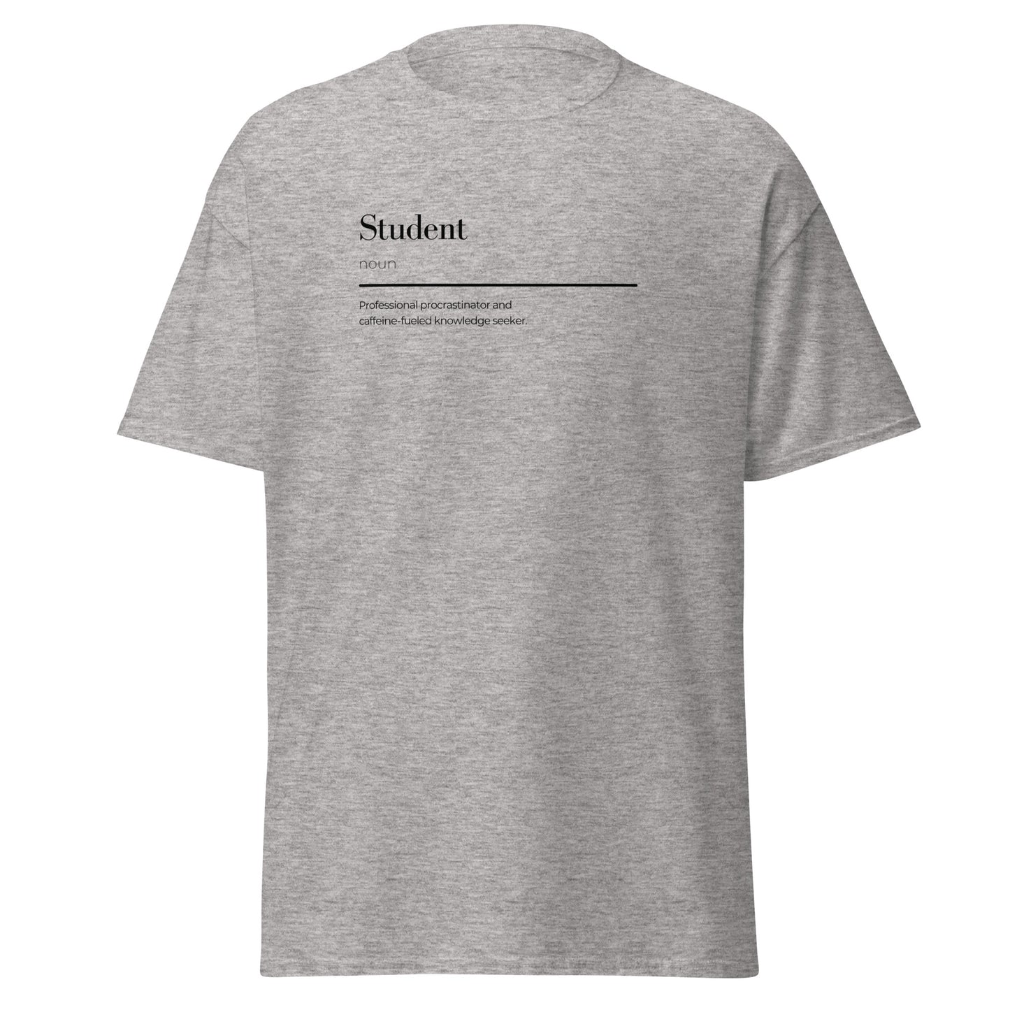 Grey unisex classic tee with "Student" wordplay design, perfect for streetwear and casual wear fashion enthusiasts.