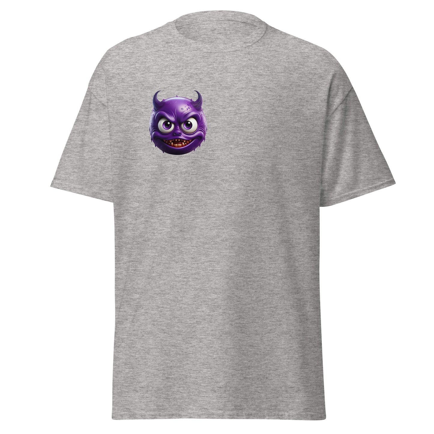 Mischievous Devil Emoji Unisex Classic Tee in Sport Grey, 100% Cotton T-Shirt for Casual Streetwear and Unique Fashion Styles