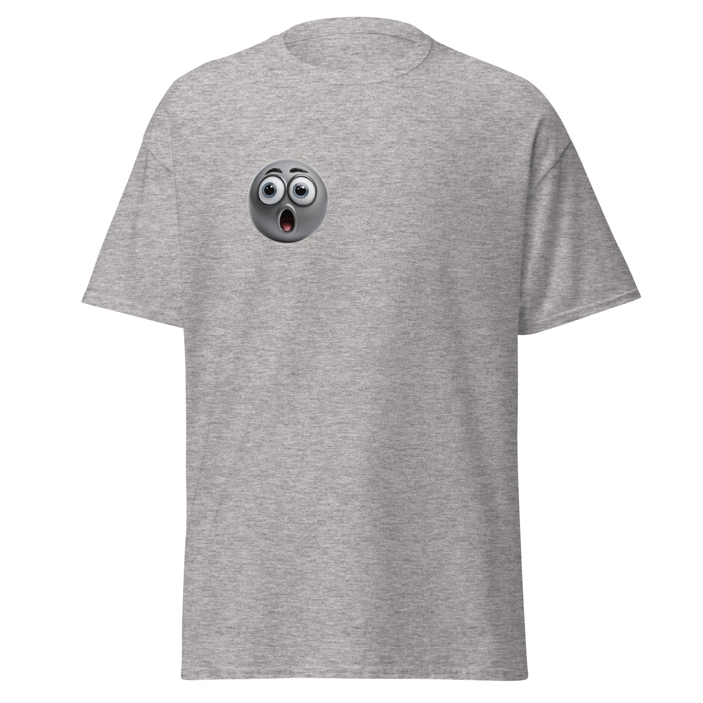 Shocked Expression Emoji Unisex Classic Tee in Grey - Trendy Streetwear Fashion - Sustainable Cotton Graphic T-Shirt Design