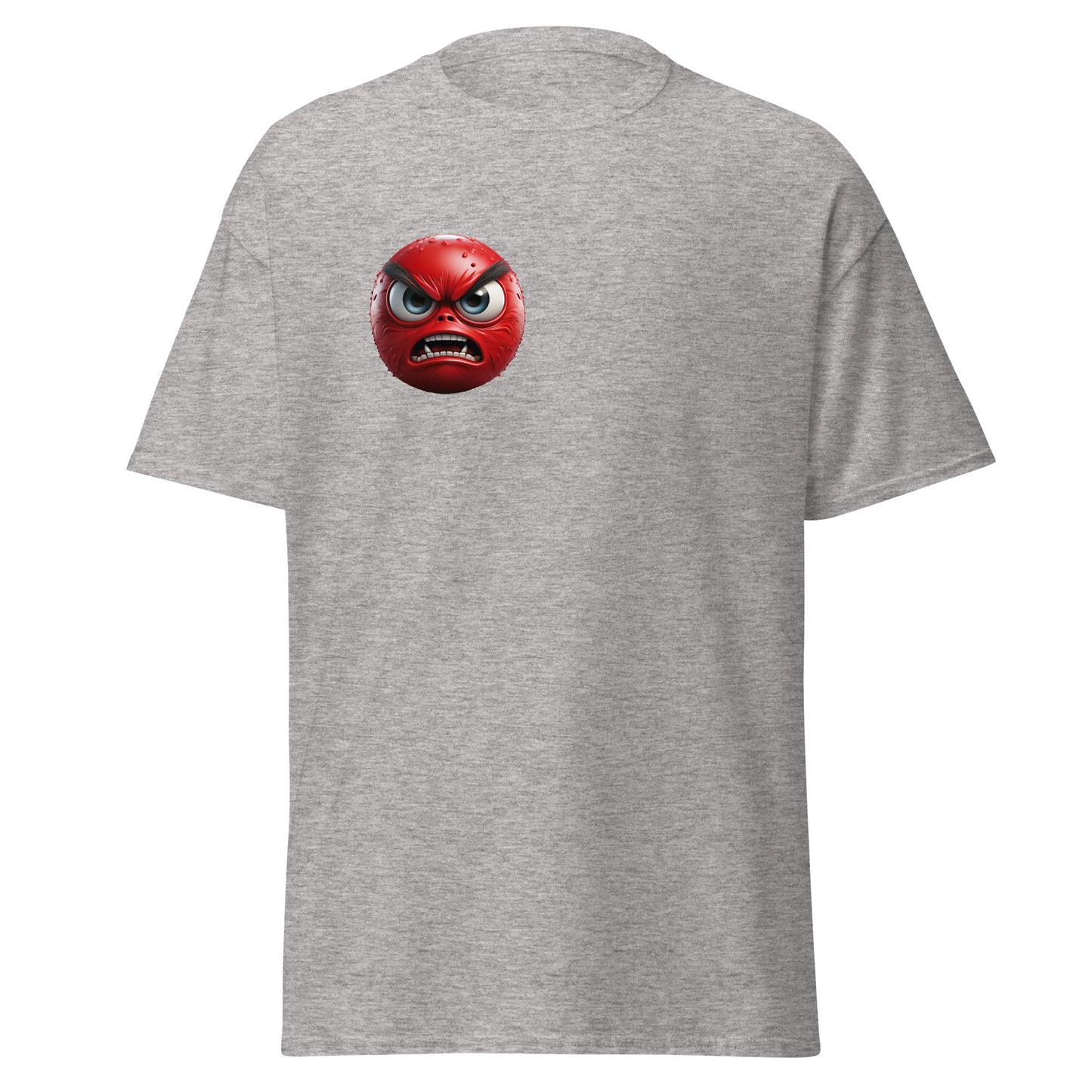 Unisex Sport Grey t-shirt with angry blast emoji graphic, perfect for trendy streetwear and unique fashion statements.