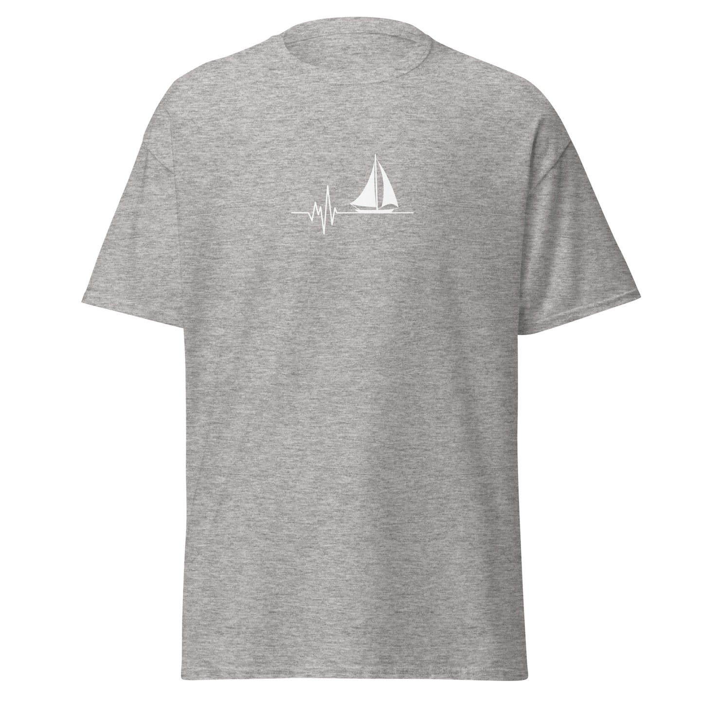 "Sailing with Heart Unisex Classic Tee in Grey - 100% Cotton, Trendy Streetwear, Unique Graphic Design, Eco-Friendly Fashion Statement"