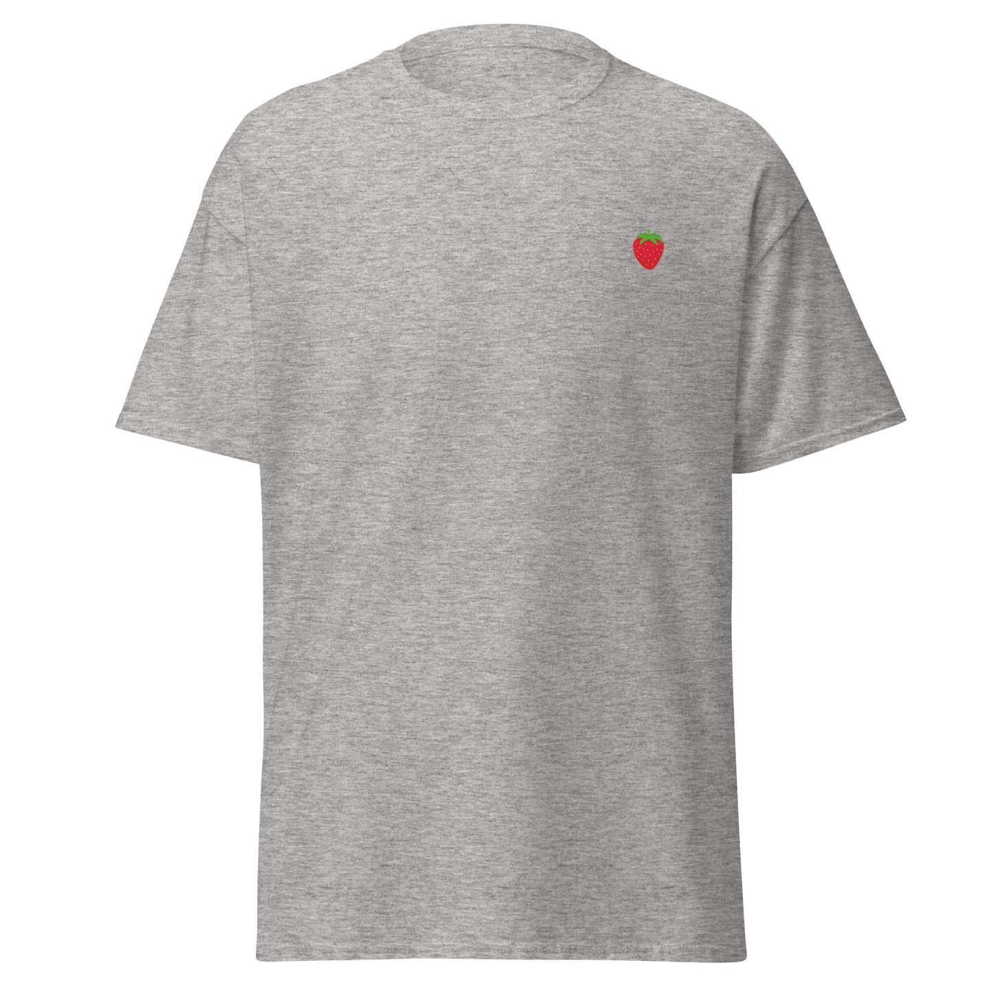 Sport Grey unisex classic tee with berry graphic, 100% cotton, trendy streetwear fashion, sustainable minimalist design.