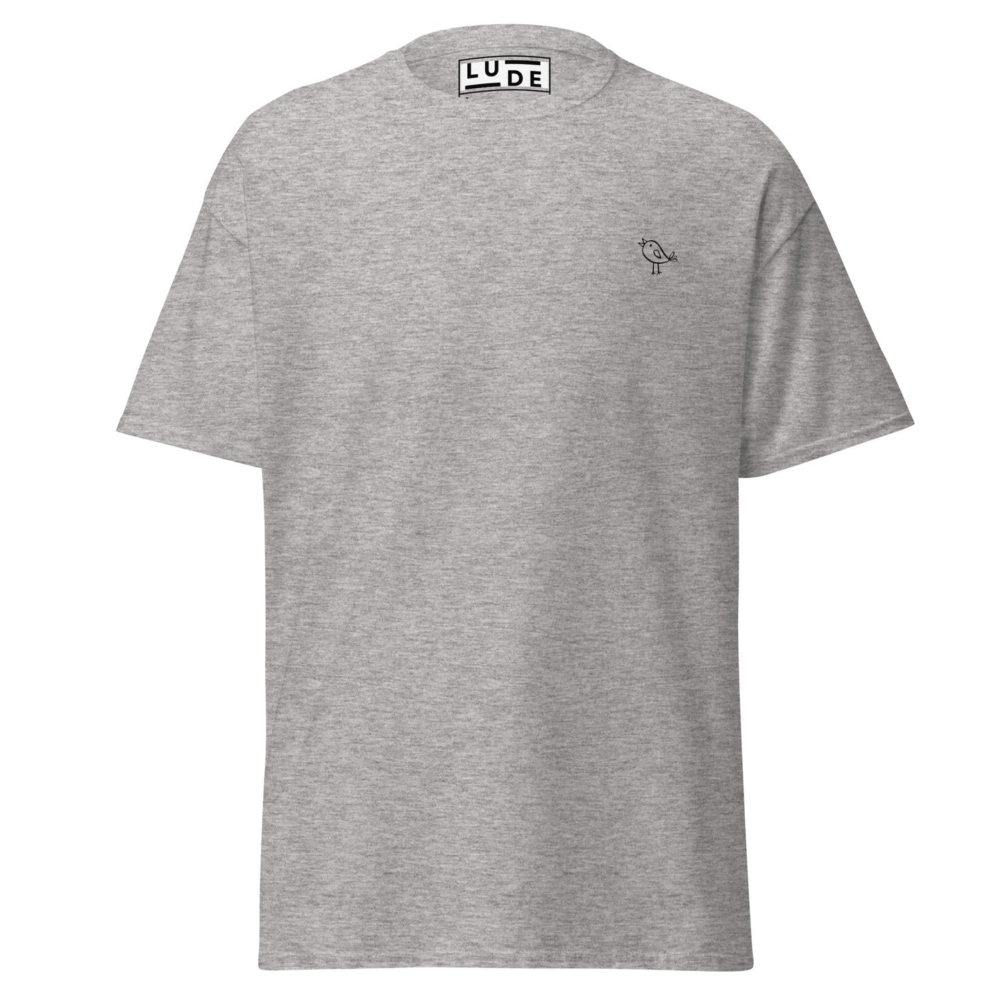 Grey unisex classic tee featuring a minimalist design, perfect for trendy streetwear and sustainable fashion enthusiasts.