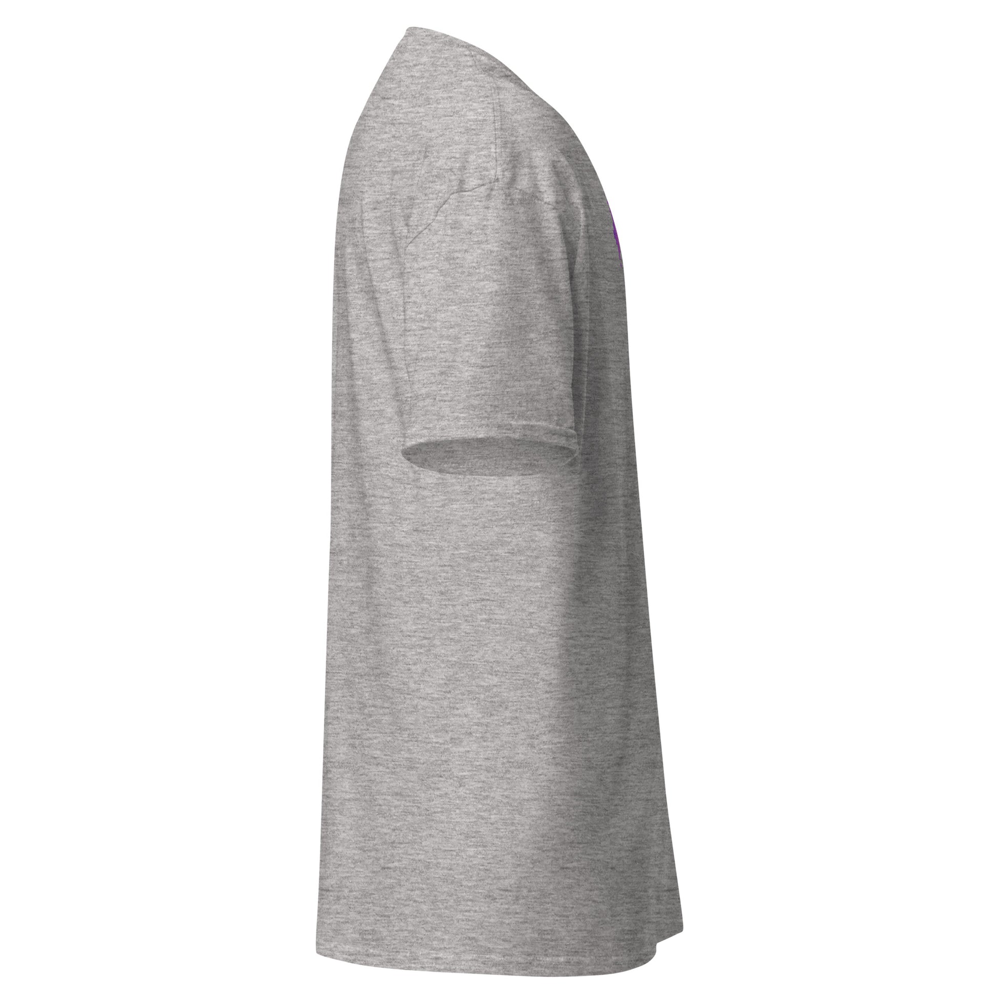 Grey unisex classic tee side view, perfect for trendy streetwear outfits, made from eco-friendly cotton blend fabric.