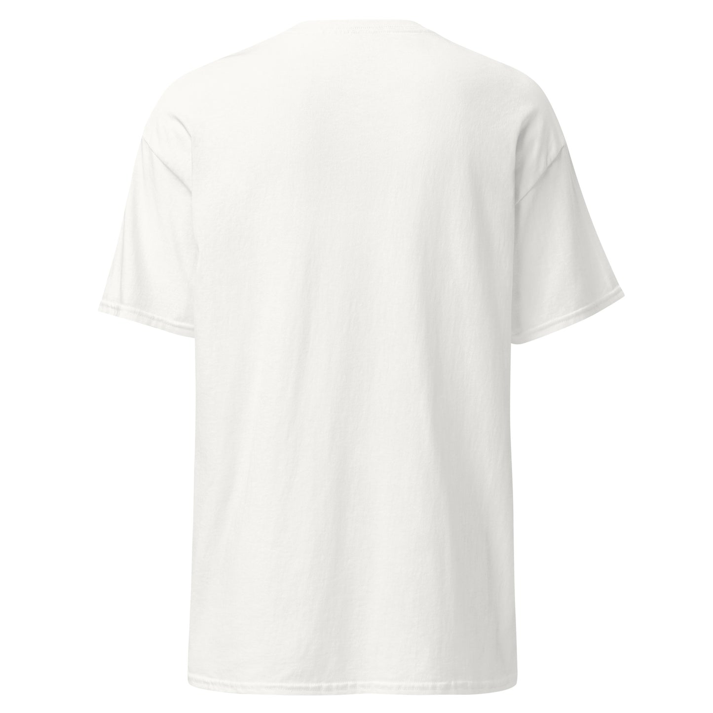 Unisex classic white tee, 100% cotton, back view, eco-friendly streetwear, minimalist custom apparel, sustainable fashion trends.