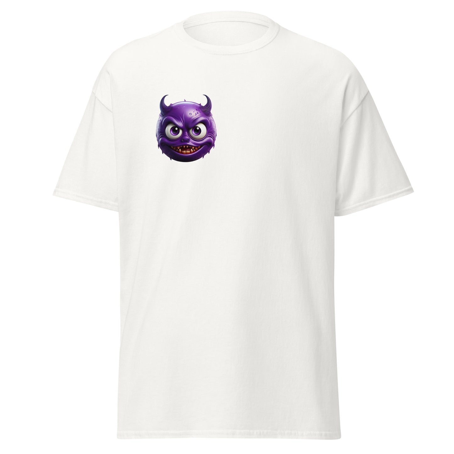 Mischievous Devil Emoji on Unisex Classic Tee, trendy streetwear fashion, 100% cotton, unique graphic design, casual wear statement piece