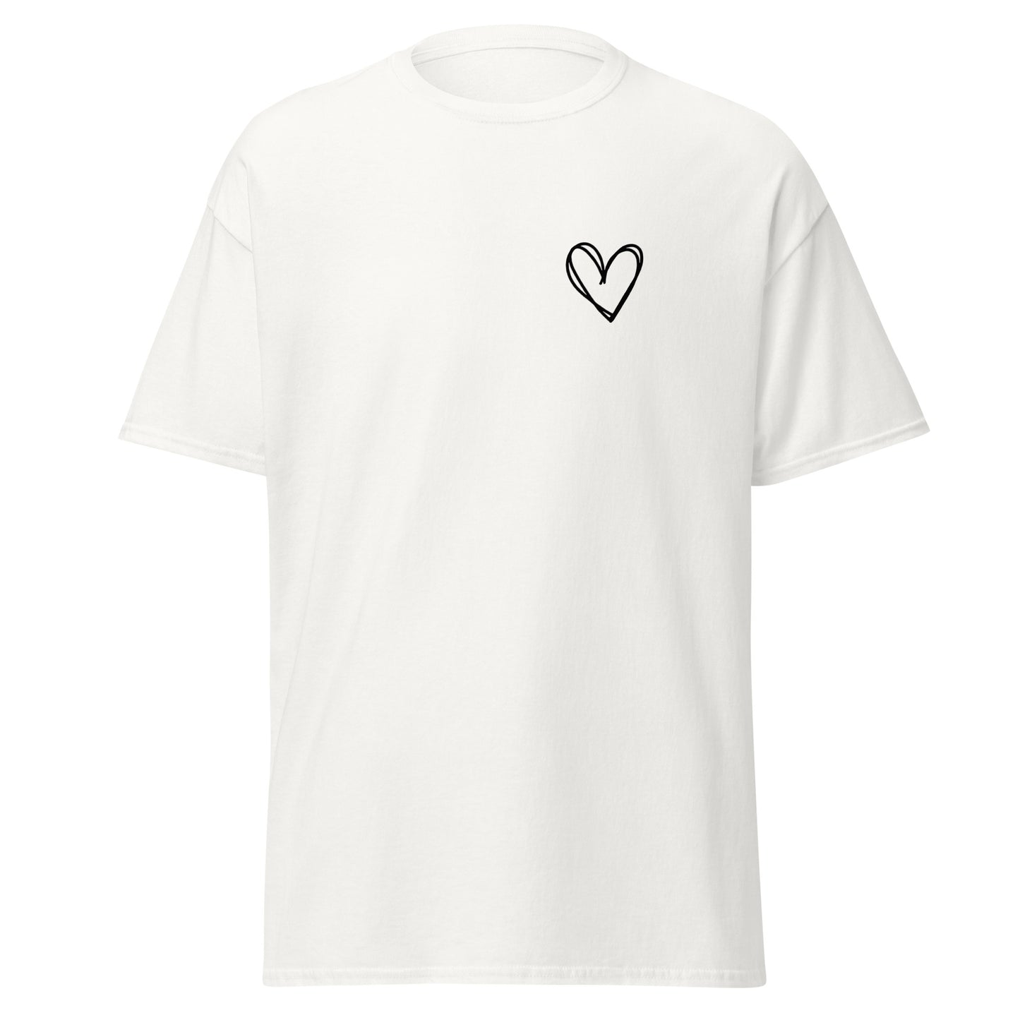 Unisex cotton tee with minimalist heart design, trendy streetwear fashion, eco-friendly custom apparel, perfect casual gift idea