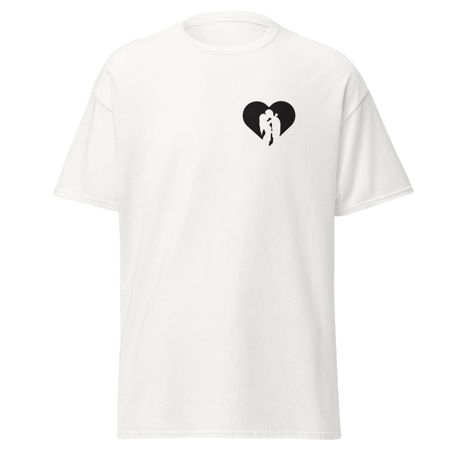 Unisex Embrace of Love classic tee with heart design, 100% cotton, trendy streetwear, sustainable fashion, perfect gift idea.