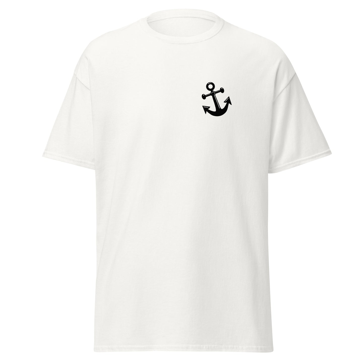 Unisex classic tee with anchor design, 100% cotton, minimalist streetwear fashion, eco-friendly graphic t-shirt, trendy casual wear.