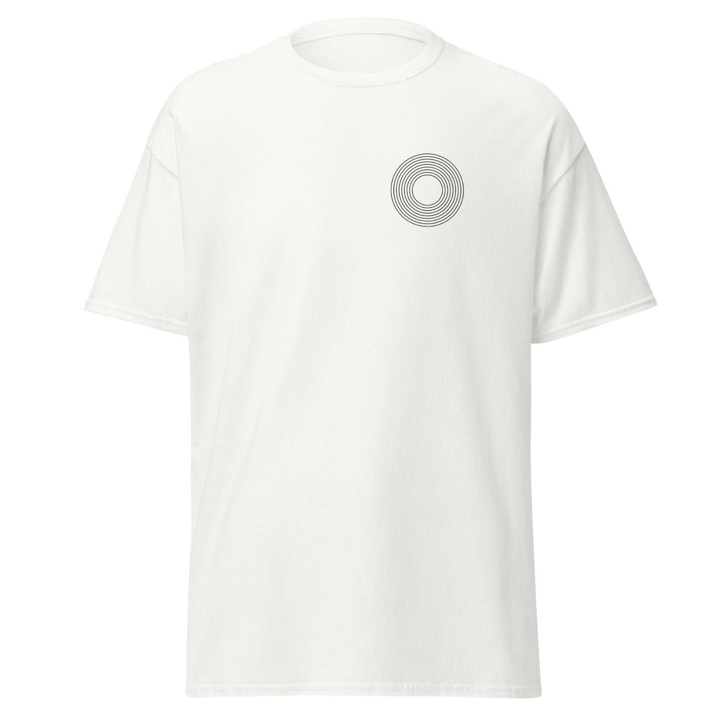 Unisex cotton tee with minimalist circle design, perfect for trendy streetwear and sustainable fashion enthusiasts.