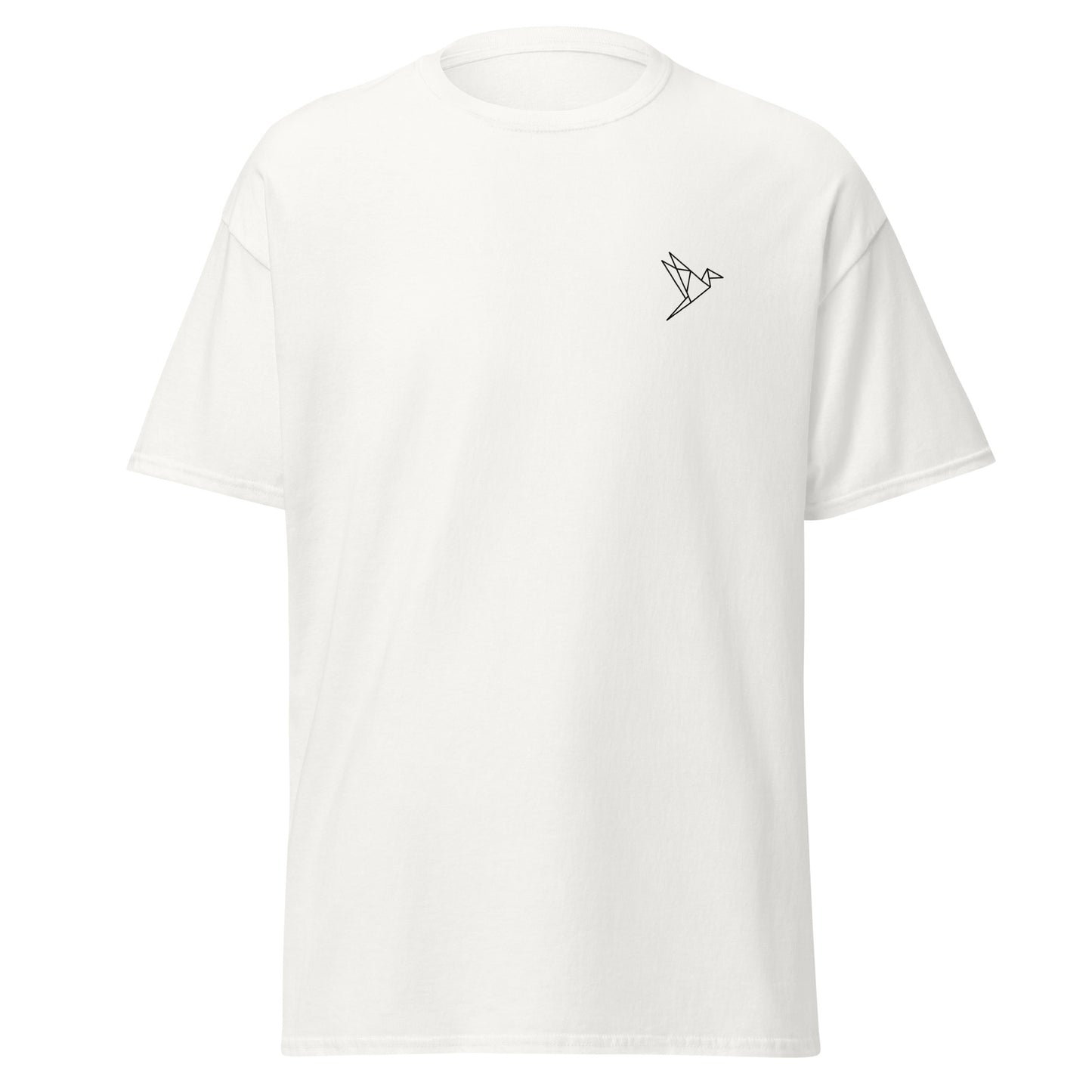 Unisex classic white tee with paper flight design, 100% cotton, trendy streetwear fashion, perfect for minimalist and eco-friendly style.