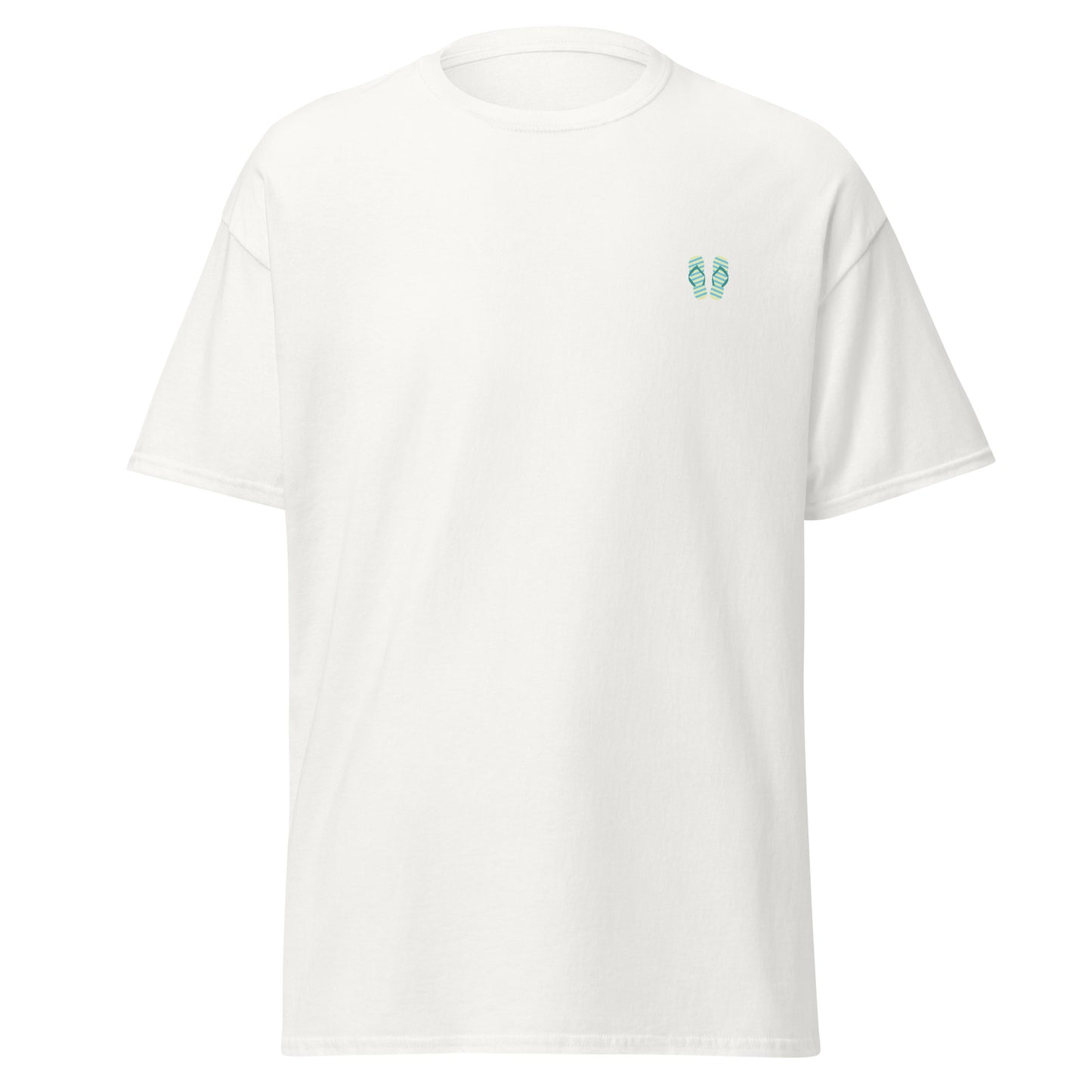 Unisex classic white tee with minimalist green leaf design, perfect for trendy streetwear and eco-friendly fashion.