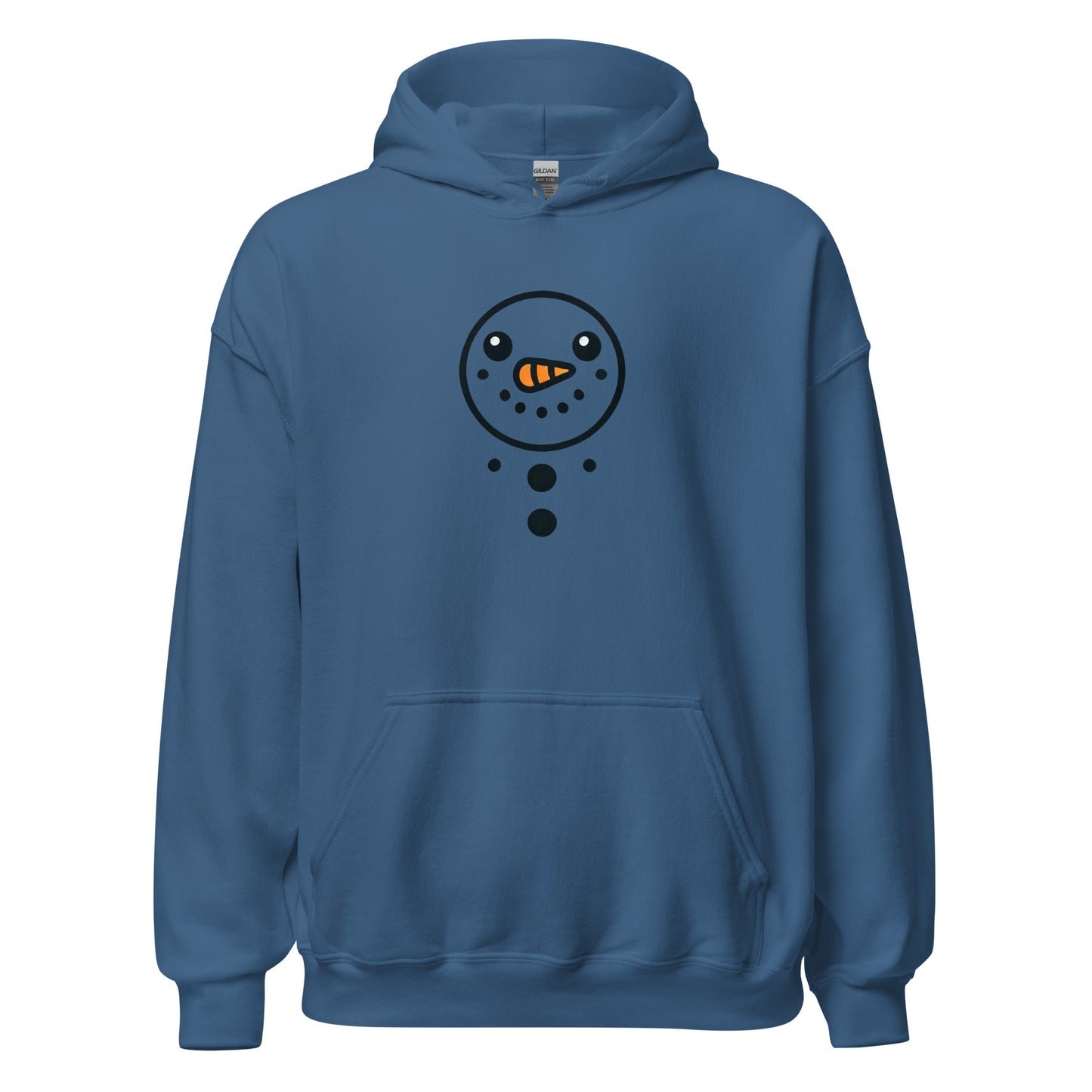 Frosty Smiles Unisex Hoodie with snowman design, cozy cotton blend, perfect for cooler evenings, trendy and eco-friendly casual wear.