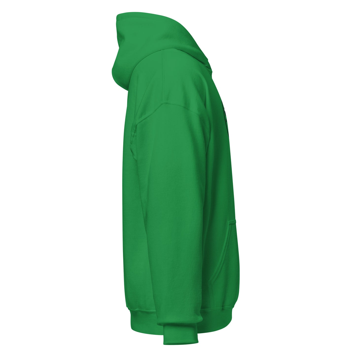 Green unisex hoodie side view, showcasing eco-friendly, cozy streetwear with minimalist design – perfect for sustainable fashion lovers.