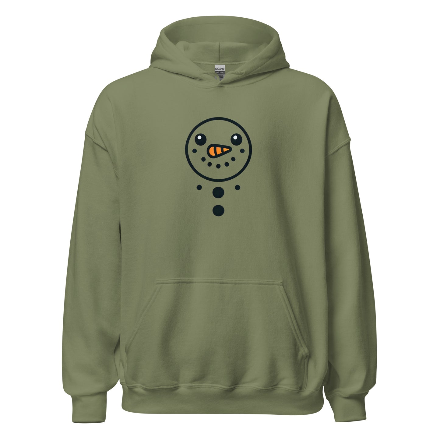 Frosty Smiles unisex hoodie with snowman graphic, eco-friendly fabric, perfect for casual wear and gift ideas in trendy streetwear fashion.