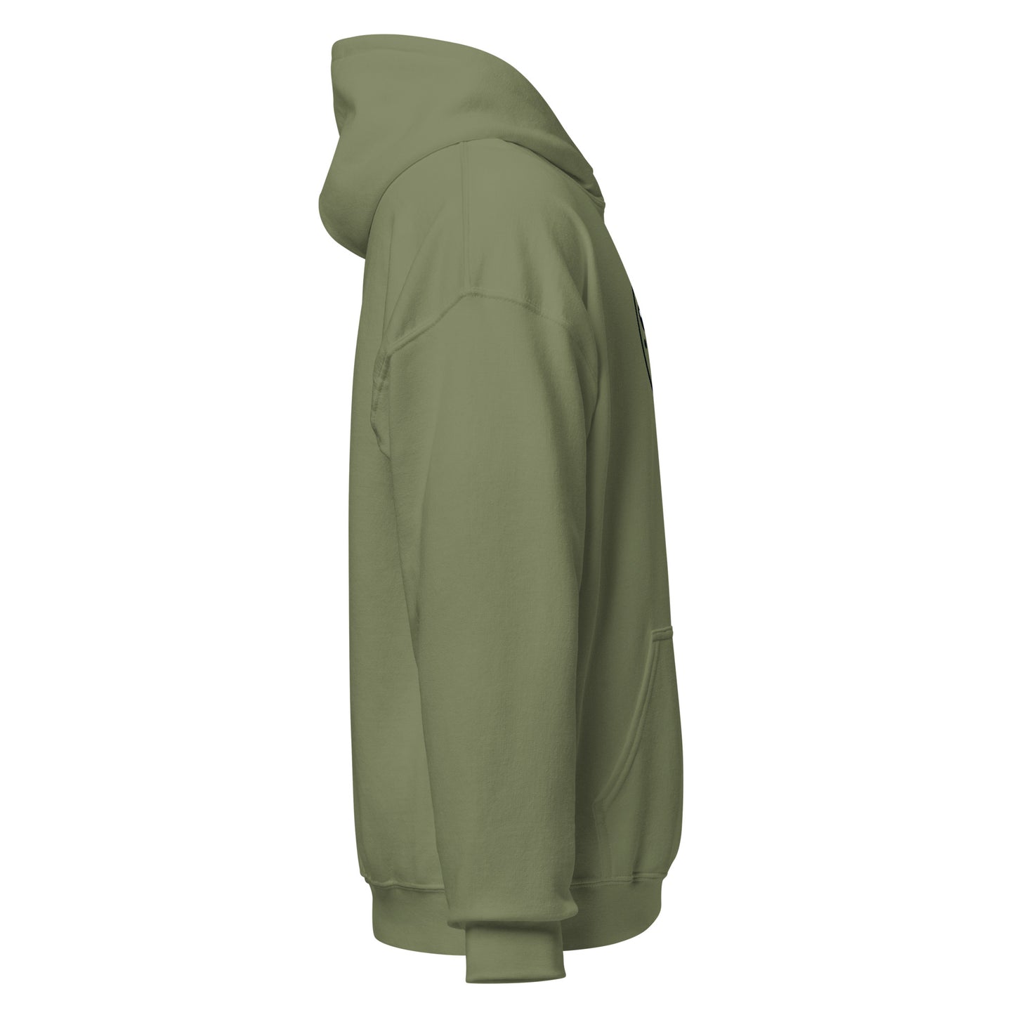 Unisex green hoodie, eco-friendly and cozy, made from 50% cotton and 50% polyester. Perfect for casual wear and cooler evenings.