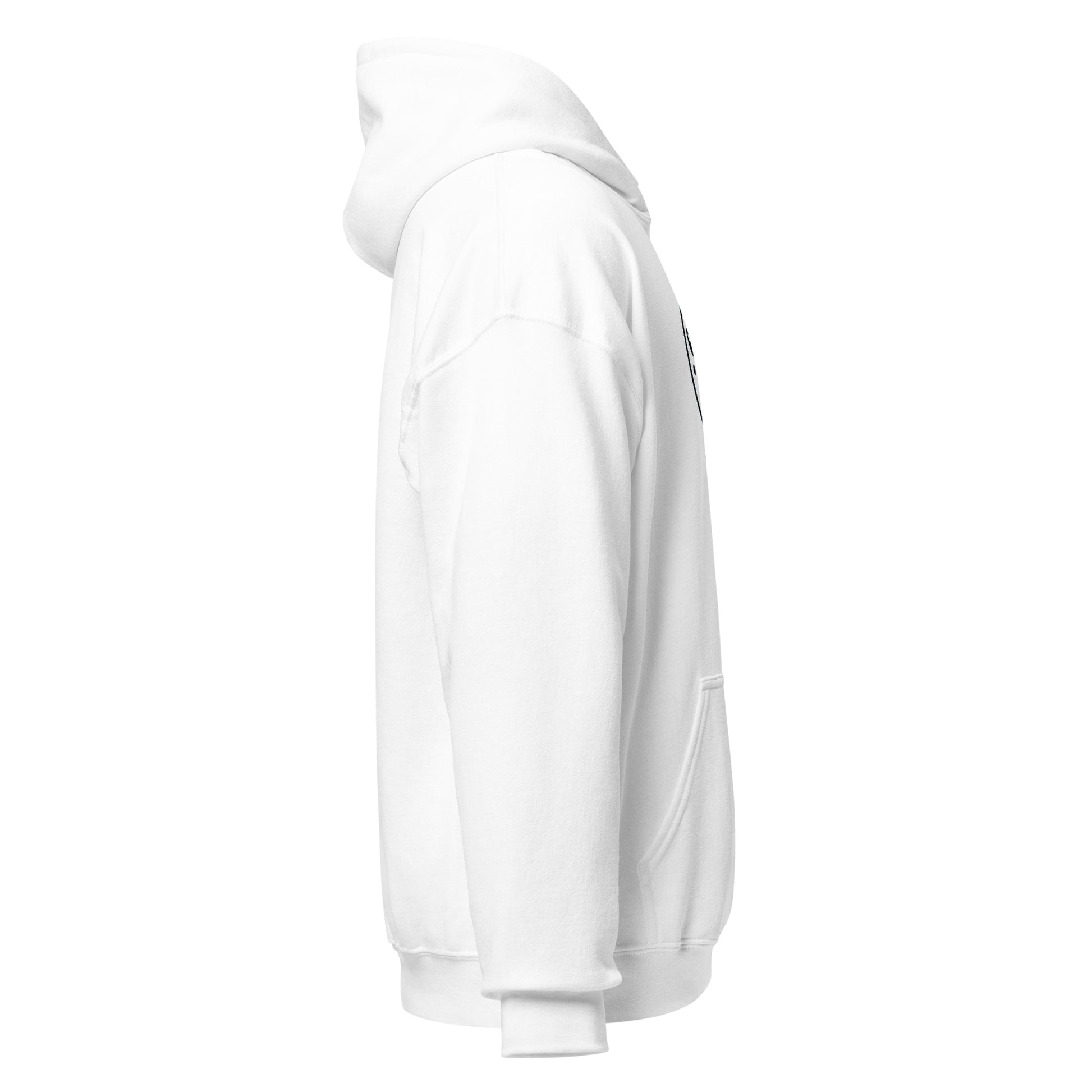 Cozy unisex white hoodie with minimalist design, perfect for cooler evenings. Eco-friendly fashion, ideal for casual and stylish streetwear.