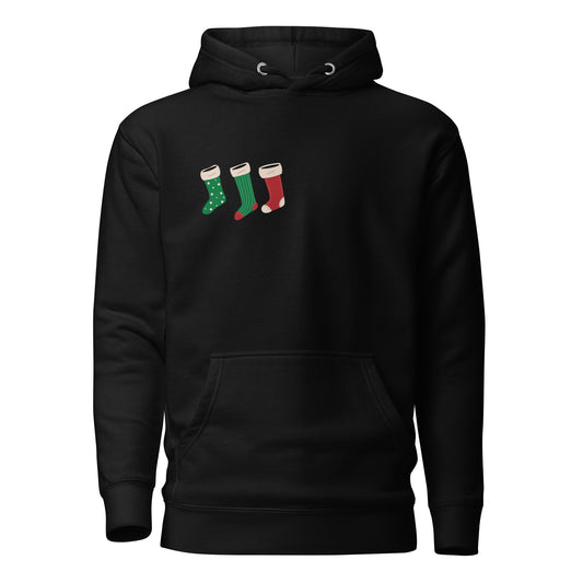 Christmas stocking Unisex Hoodie - LUDE fashion, streetwear, unique designs, custom apparel, gift ideas, trendy, eco-friendly, statement pieces, graphic tees, sustainable fashion, minimalist, pop culture, creative prints, bold designs, limited edition, casual wear, artistic, lifestyle