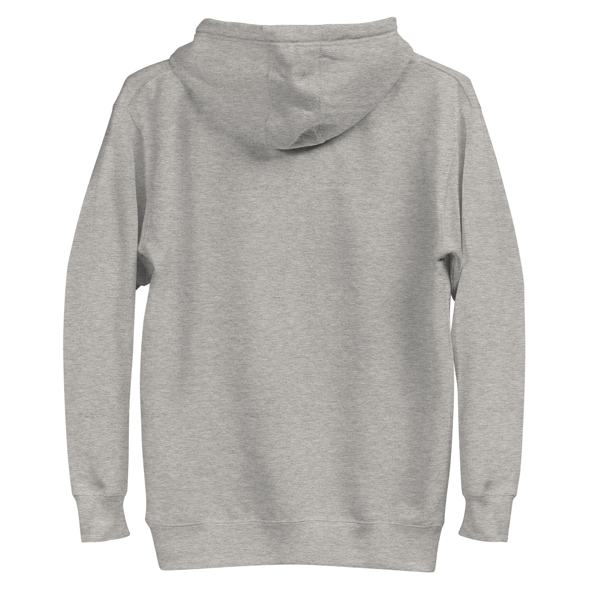 Grey unisex hoodie back view showcasing eco-friendly sustainable fashion with minimalist design and cozy comfort.